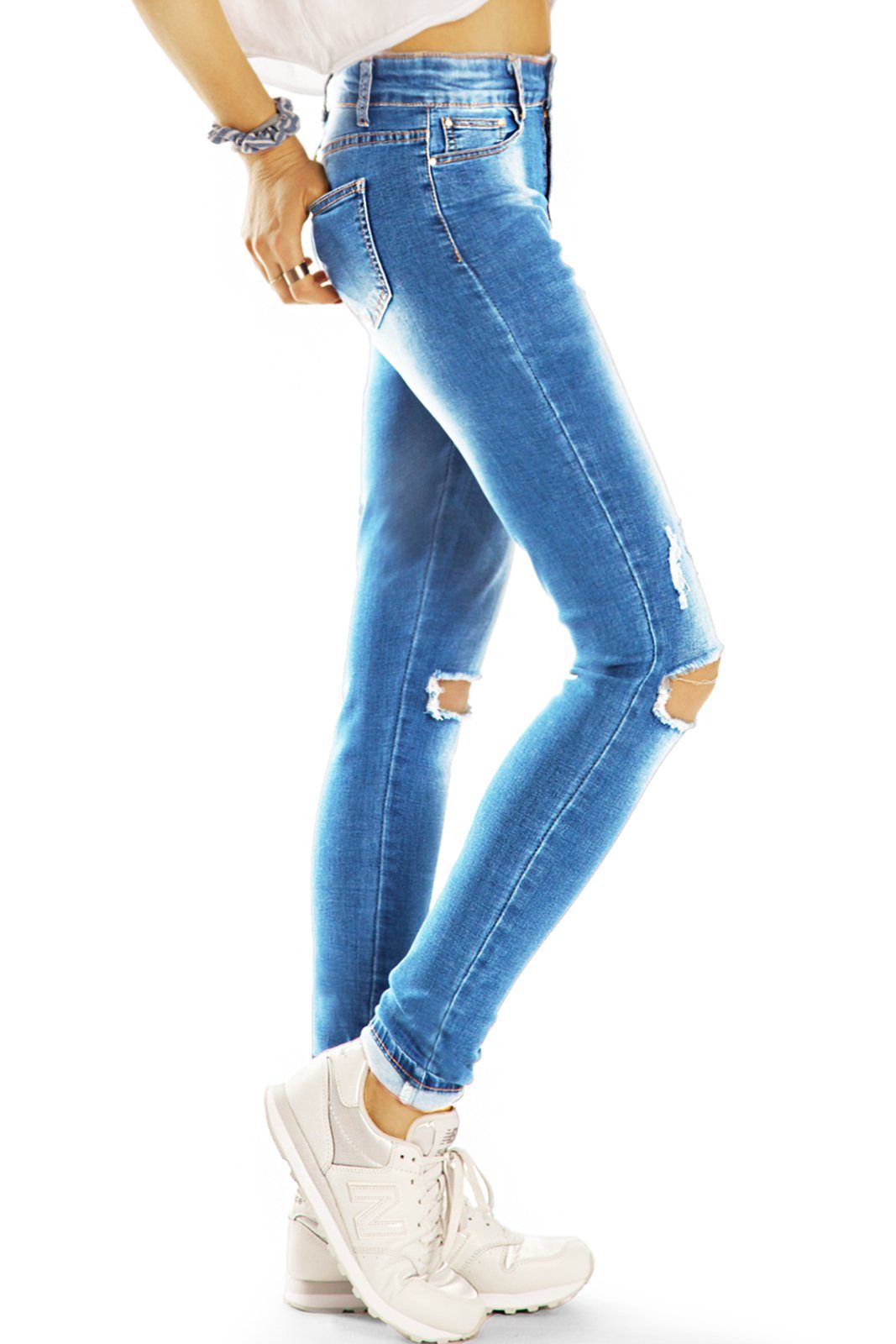 styled mit Damen Destroyed-Jeans Waist Hosen - destroyed be Stretch-Anteil - 5-Pocket-Style, j9e-1 Medium Röhrenjeans Skinnyjeans