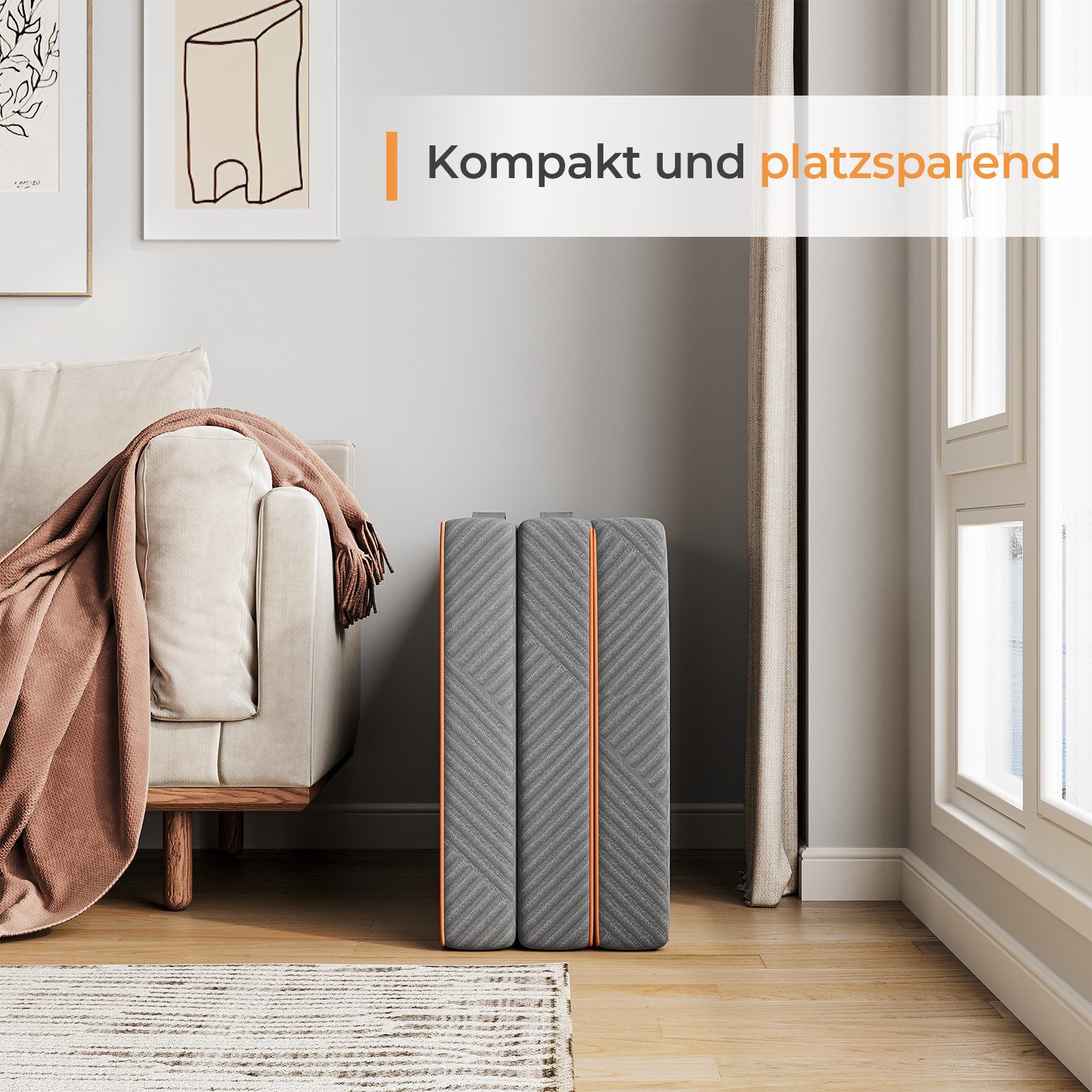 Klappmatratze 3-teilige Faltmatratze Gästematratze in grau, Vesgantti, mit waschbarem Bezug, Gel Schaumstoff Matratze