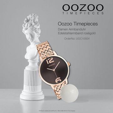 OOZOO Quarzuhr Oozoo Unisex Armbanduhr roségold Analog, (Analoguhr), Damen, Herrenuhr rund, (ca. 38mm) Edelstahlarmband, Elegant-Style