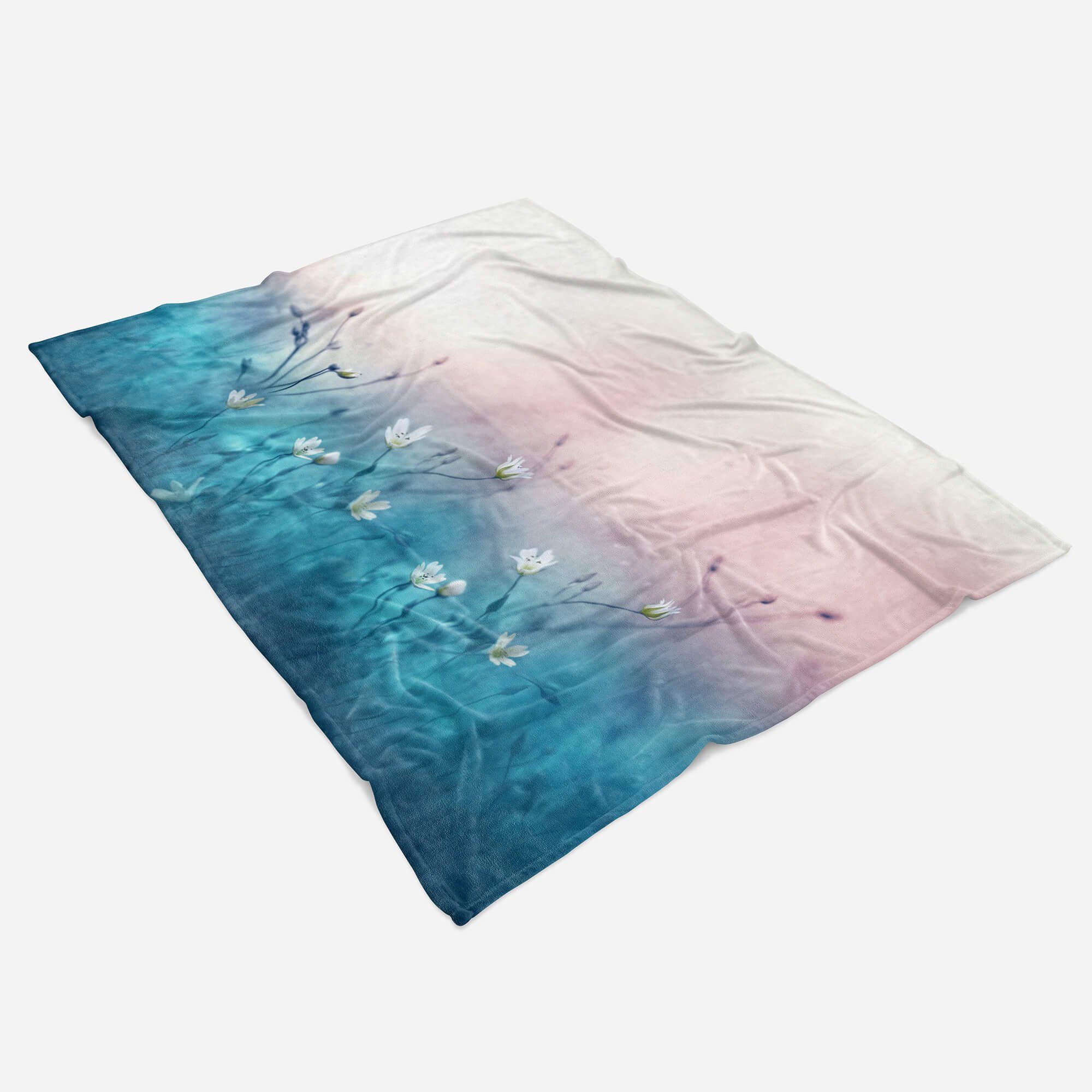 Handtuch Blumen Strandhandtuch Sinus Blau, mit Handtuch Baumwolle-Polyester-Mix Art Fotomotiv (1-St), Kuscheldecke Handtücher weiße Saunatuch