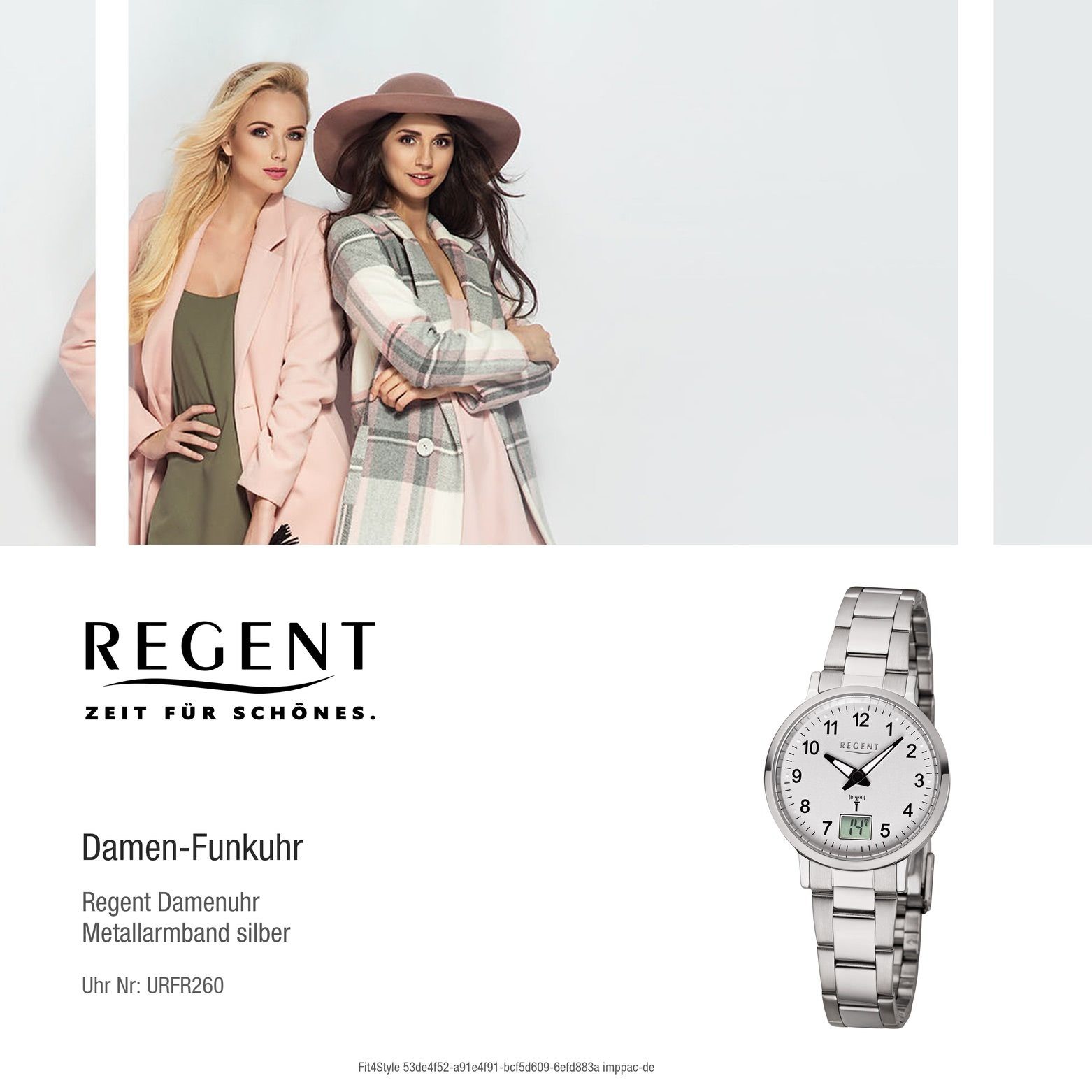 Regent Funkuhr (ca. 30mm), klein FR-260 Funkwerk, Metallarmband Funkuhr Damen Damen rund, Regent Metall Uhr silber