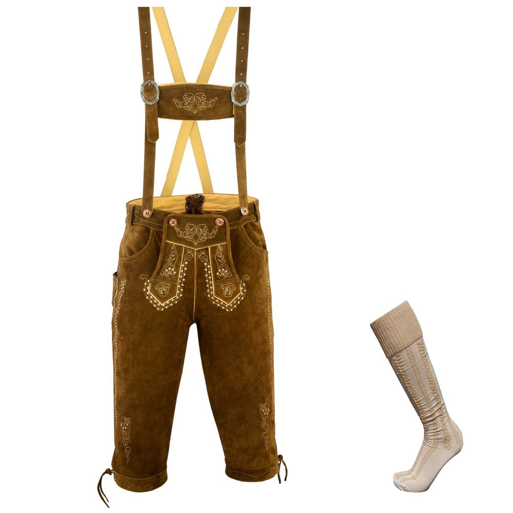 ATTONO Trachtenhose Fashion Lederhose Herren Leder Trachten Hose inklusive Trachtensocken