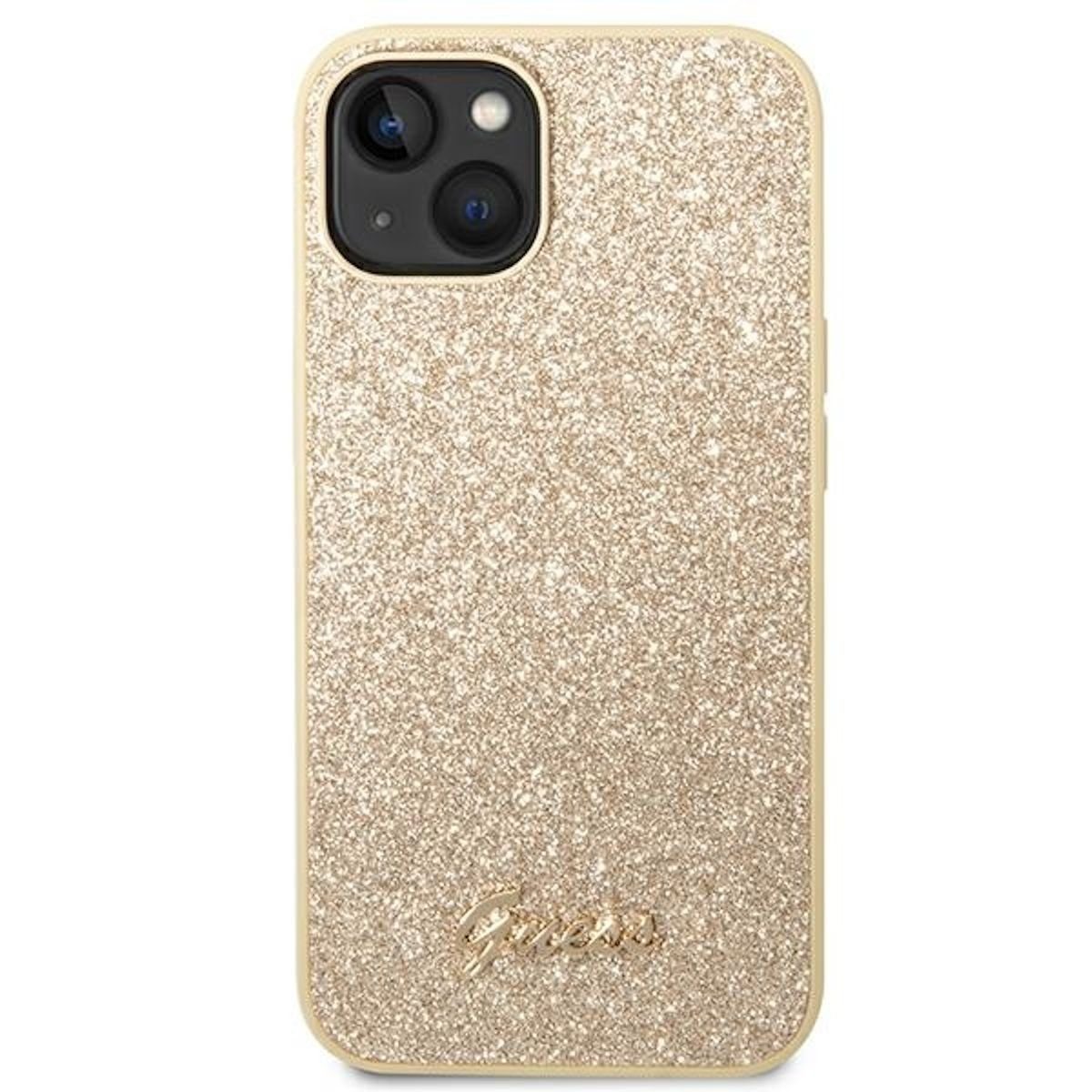 Guess Handyhülle Guess Hard Case Glitter Script Collection Apple iPhone 14 Plus Case Schutzhülle Gold