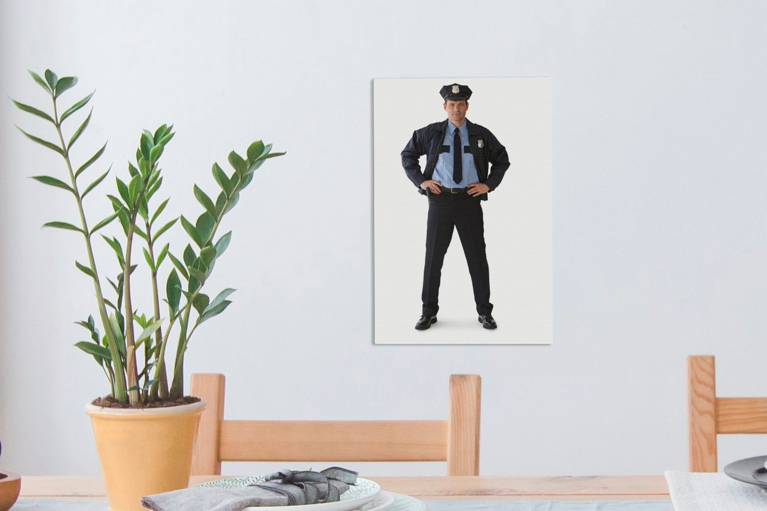 (1 Porträt Zackenaufhänger, OneMillionCanvasses® Polizisten, inkl. eines 20x30 cm bespannt Gemälde, Leinwandbild Leinwandbild fertig St),