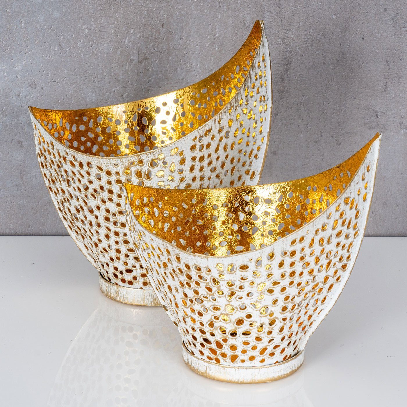 Gold Teelichthalter, 2er Set Levandeo® Weiß Design Windlicht Teelichthalter Metall