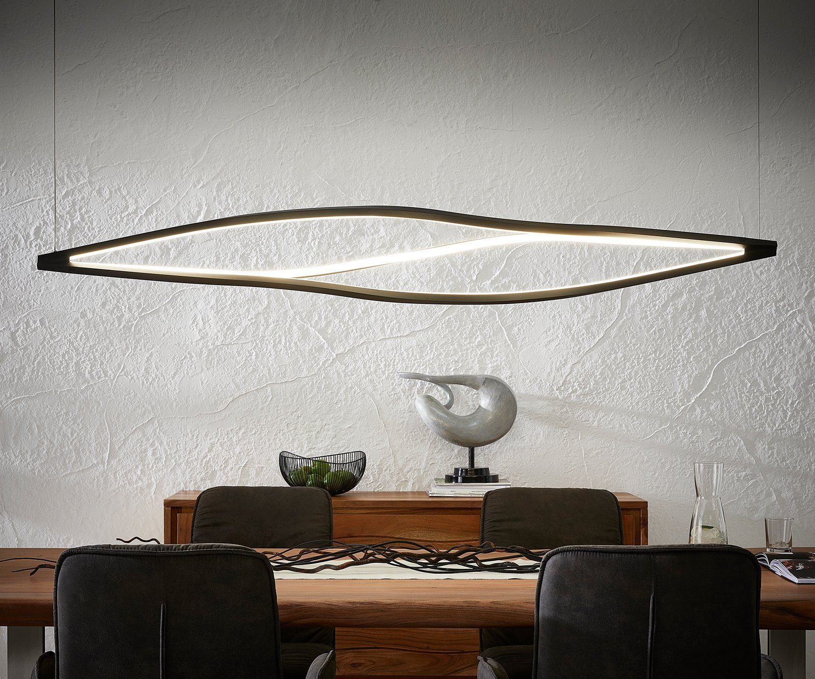 DELIFE Hängeleuchte Gabbiano, schwarz 180x25 cm LED 86W Designlampe