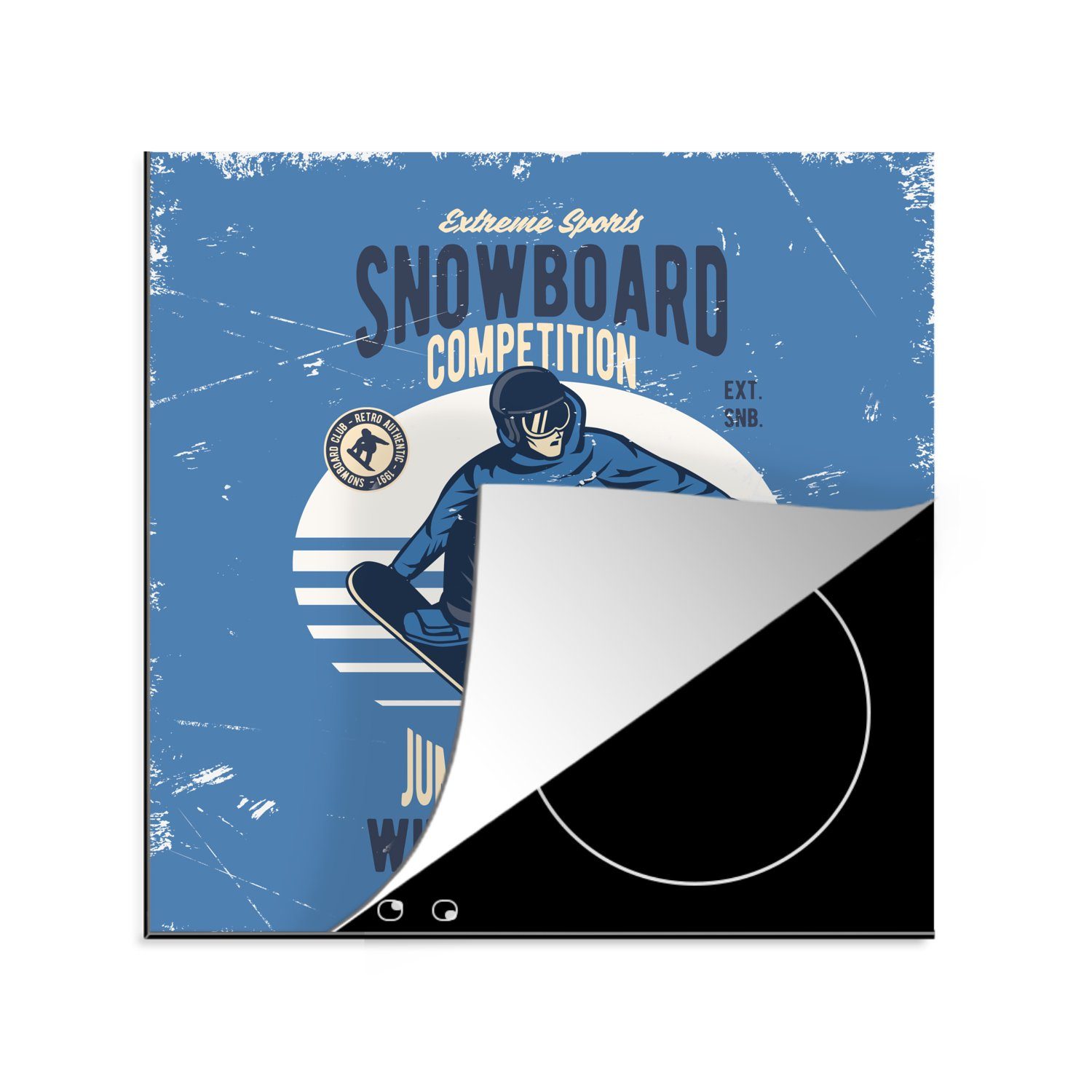 cm, küche für Retro, - Snowboard 78x78 MuchoWow Wintersport Vinyl, tlg), - Ceranfeldabdeckung, (1 Herdblende-/Abdeckplatte Arbeitsplatte