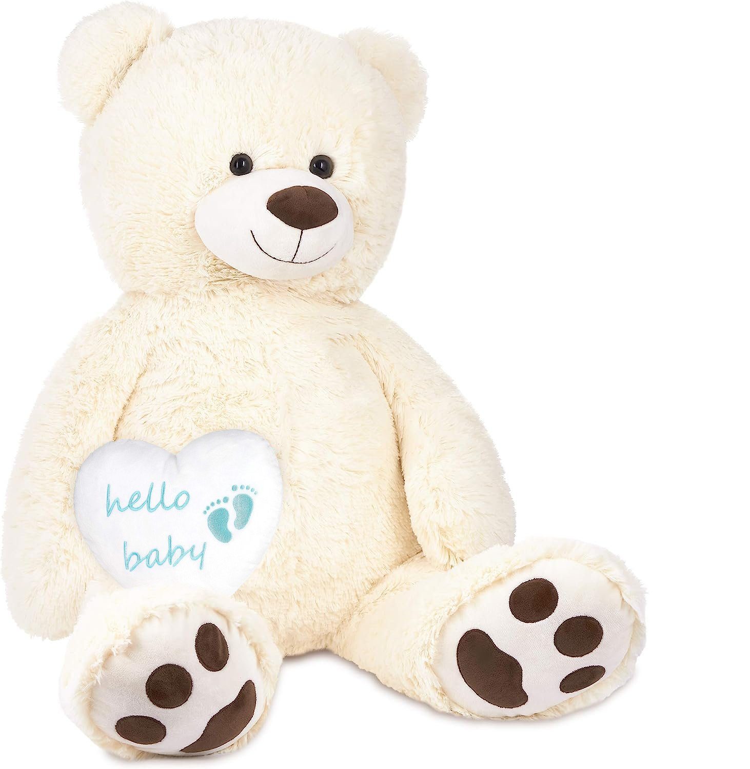 BRUBAKER Kuscheltier XXL Teddybär Weiß 100 cm mit Hello Baby Herz (Stofftie günstig online kaufen