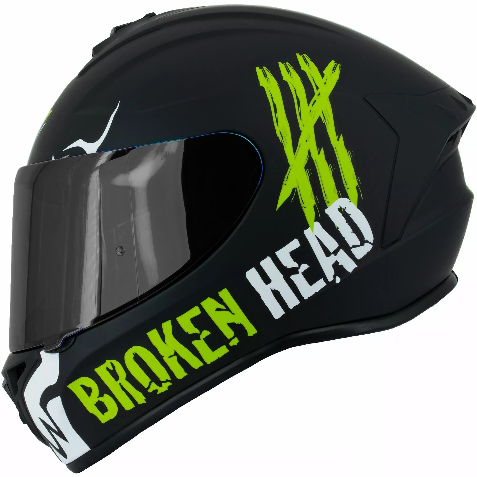 Broken Head Motorradhelm Adrenalin Therapy 4X Schwarz-Weiß + schwarzes Visier (Mit schwarzem Visier), Look für Adrenalin-Junkies
