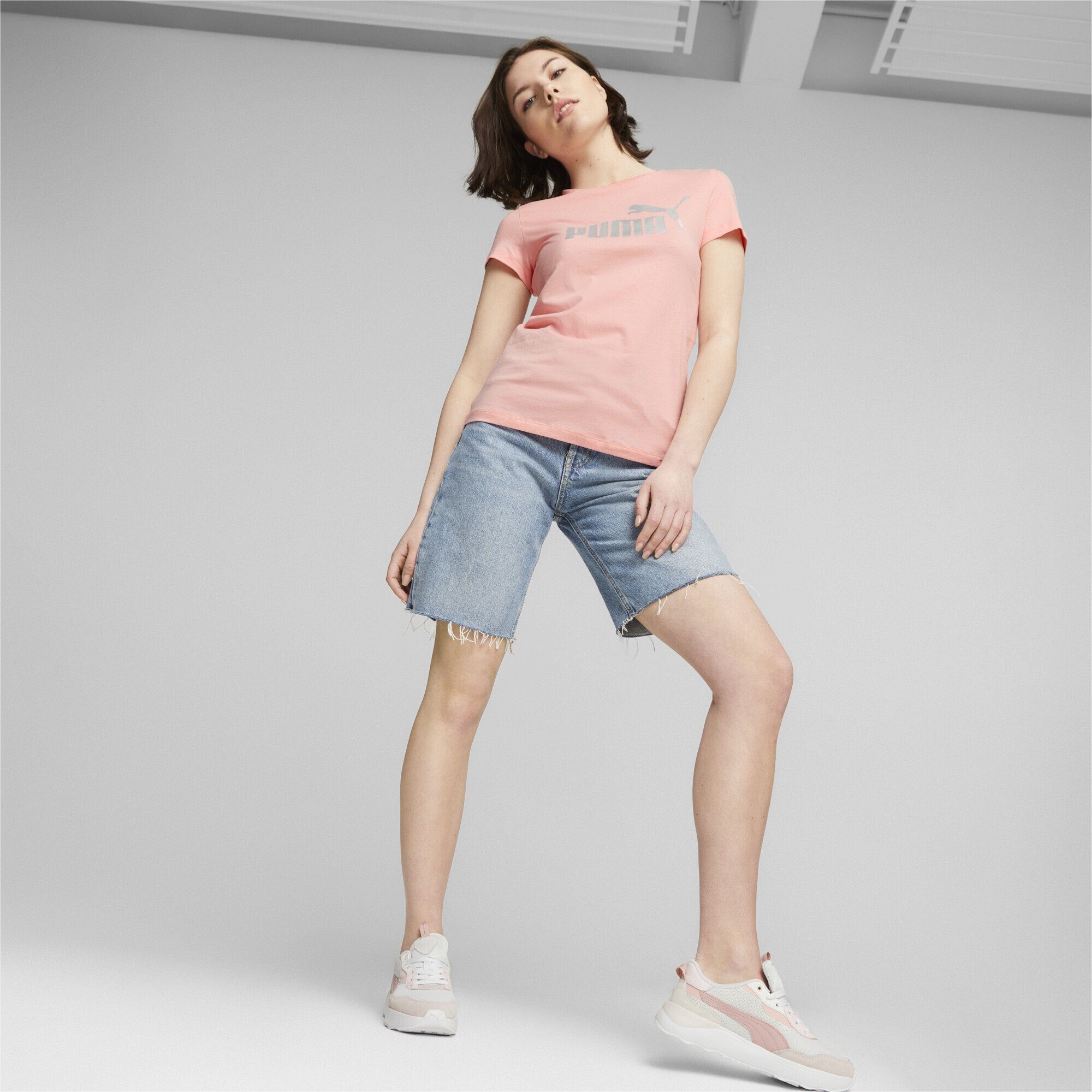 T-Shirt Pink Logo Damen Metallic Peach Essentials+ PUMA Smoothie T-Shirt