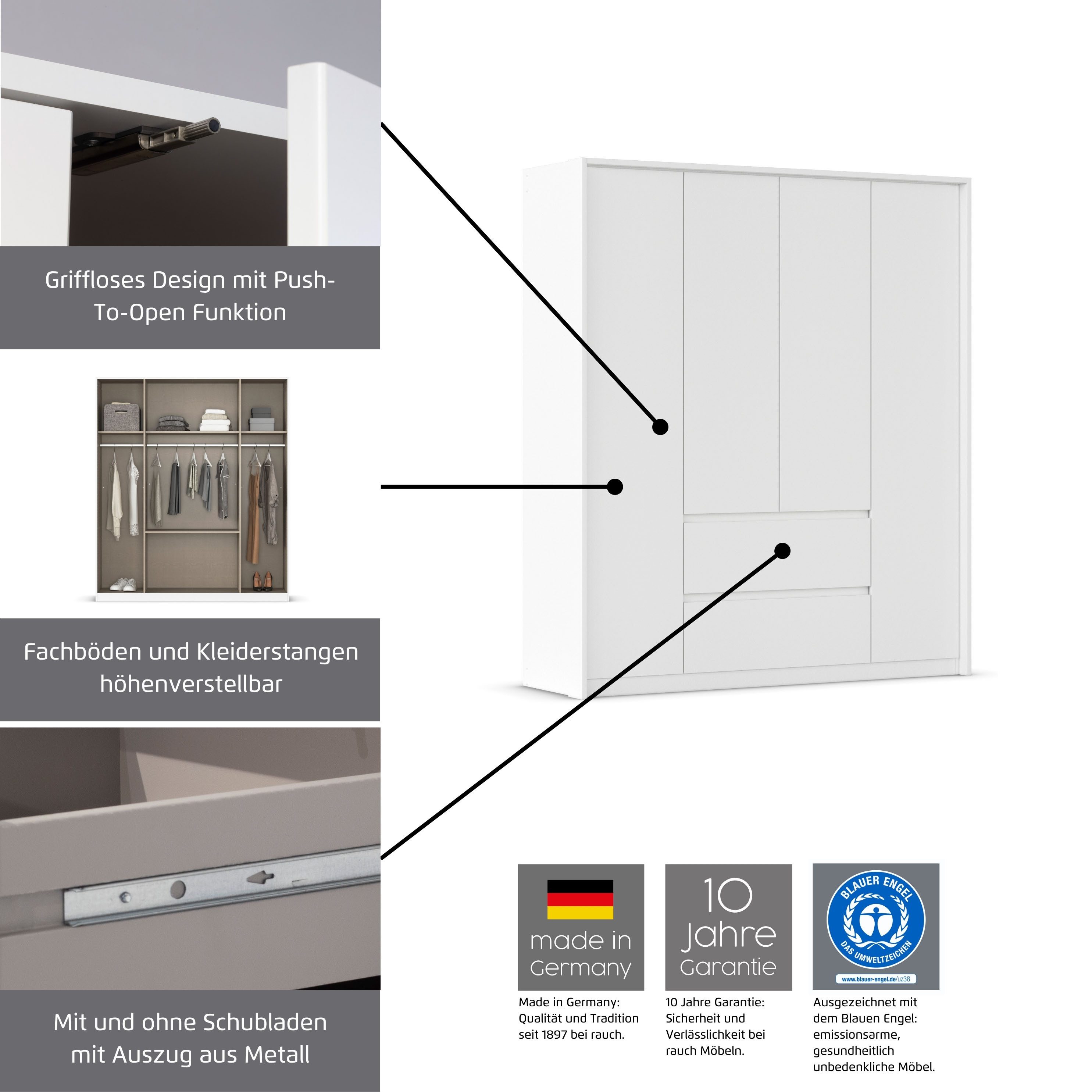 rauch Drehtürenschrank Schrank Garderobe MAINZ Breiten 91/136/181/226/271/315/360, Höhe 210cm (3 verschiedene Ausstattungen BASIC/CLASSIC/PREMIUM (inkl. SOFT-CL – Bild 5 von 5