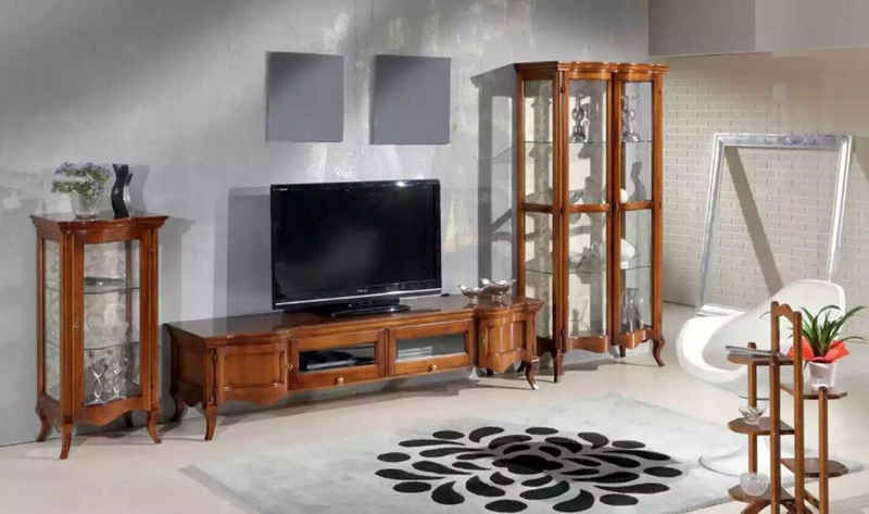 JVmoebel Wohnwand Italienische Stil Wohnwand Set Klassische 2x Vitrine TV-Ständer Braun, (3-St., Nur TV-Ständer + 2x Vitrine), Made in Italy