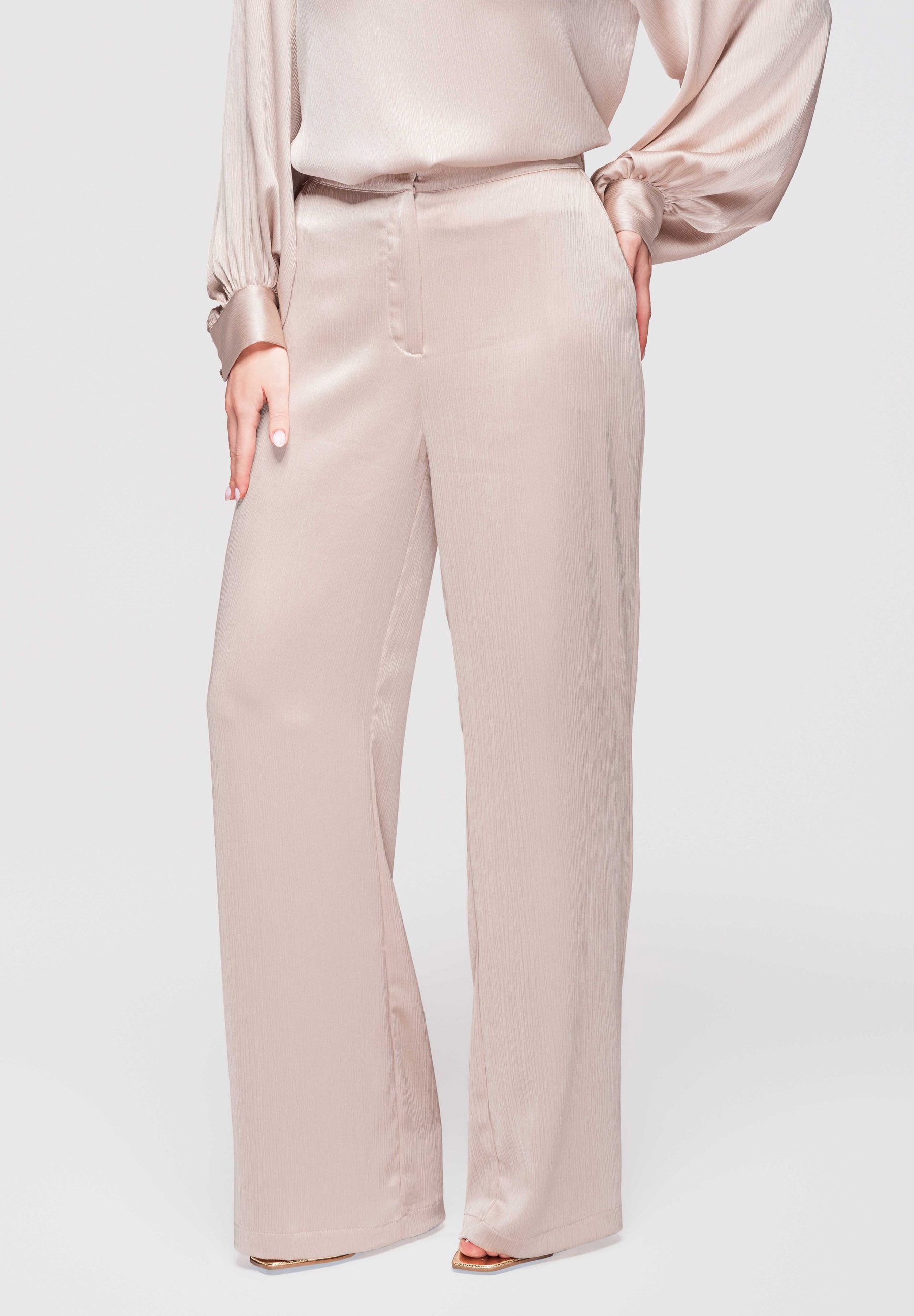 Palazzohose Damen Palazzo Hose Weites Bein Elegant Beige L