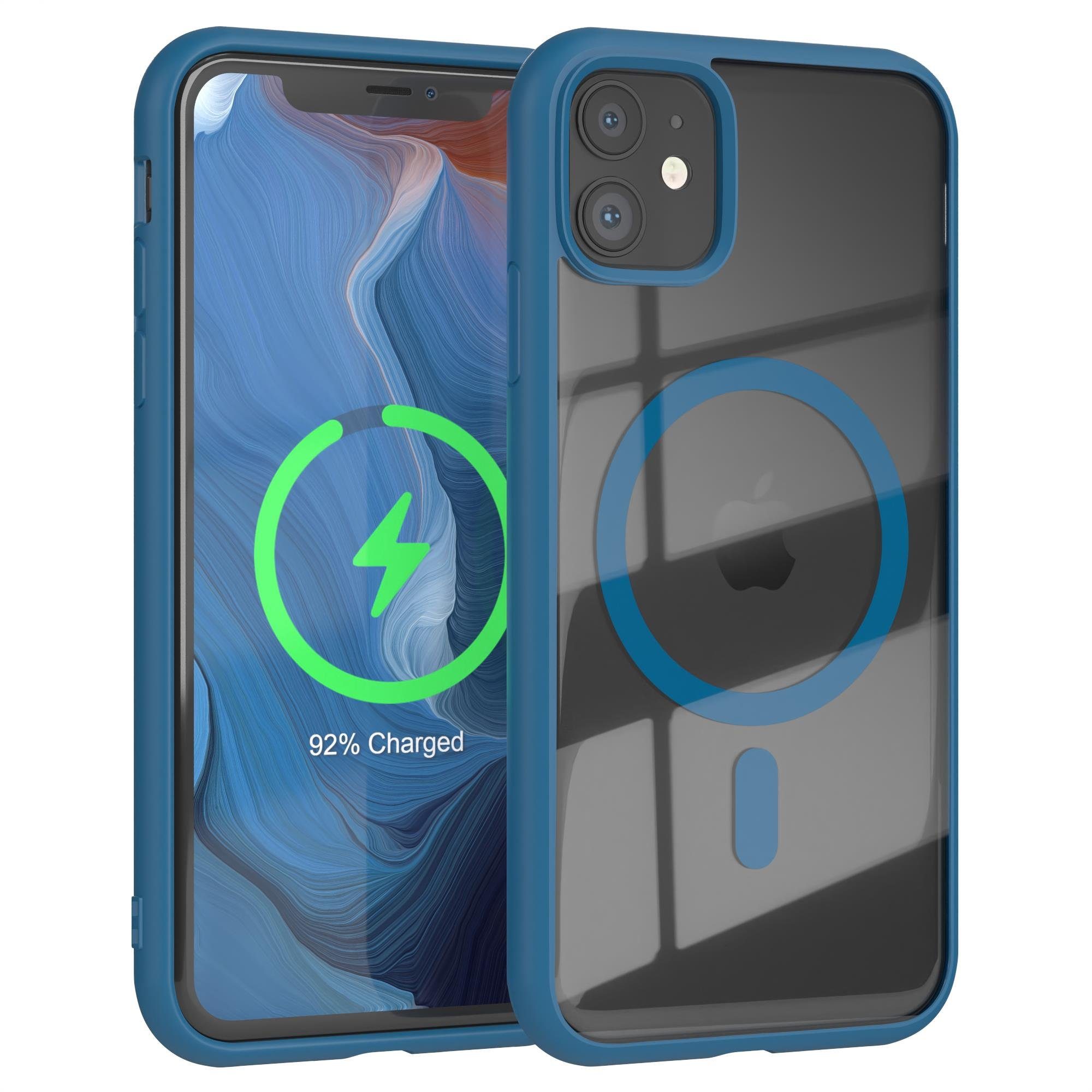 EAZY CASE Handyhülle Transparente Hülle mit MagSafe für iPhone 11 6,1 Zoll, Silikon Handyhülle, Schutzhülle mit Kameraschutz, Etui magnetisch Blau