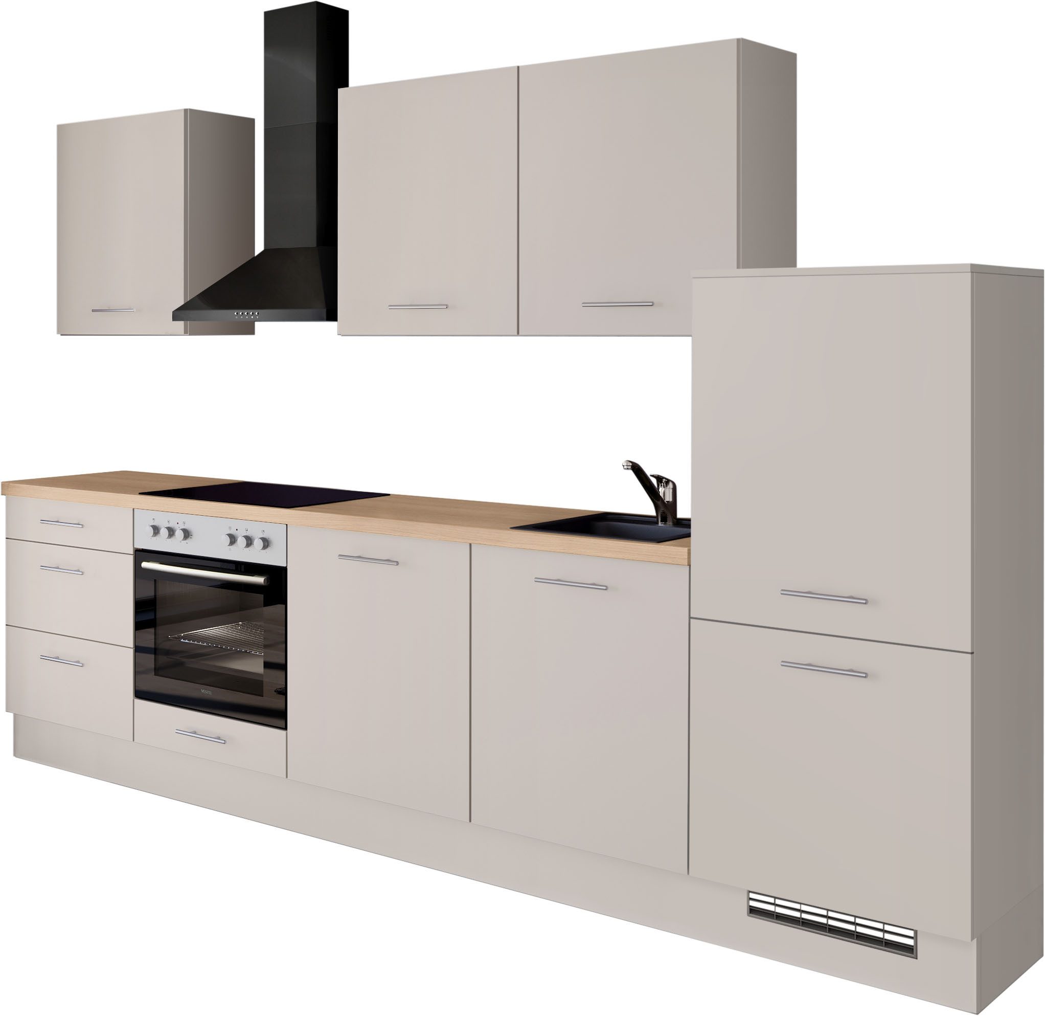 IMPULS KÜCHEN Küchenzeile "Kopenhagen", Ausrichtung wählbar, Schubkästen mit Soft-Close, (Set), vormontiert, wahlweise mit E-Geräten, Breite 300 cm