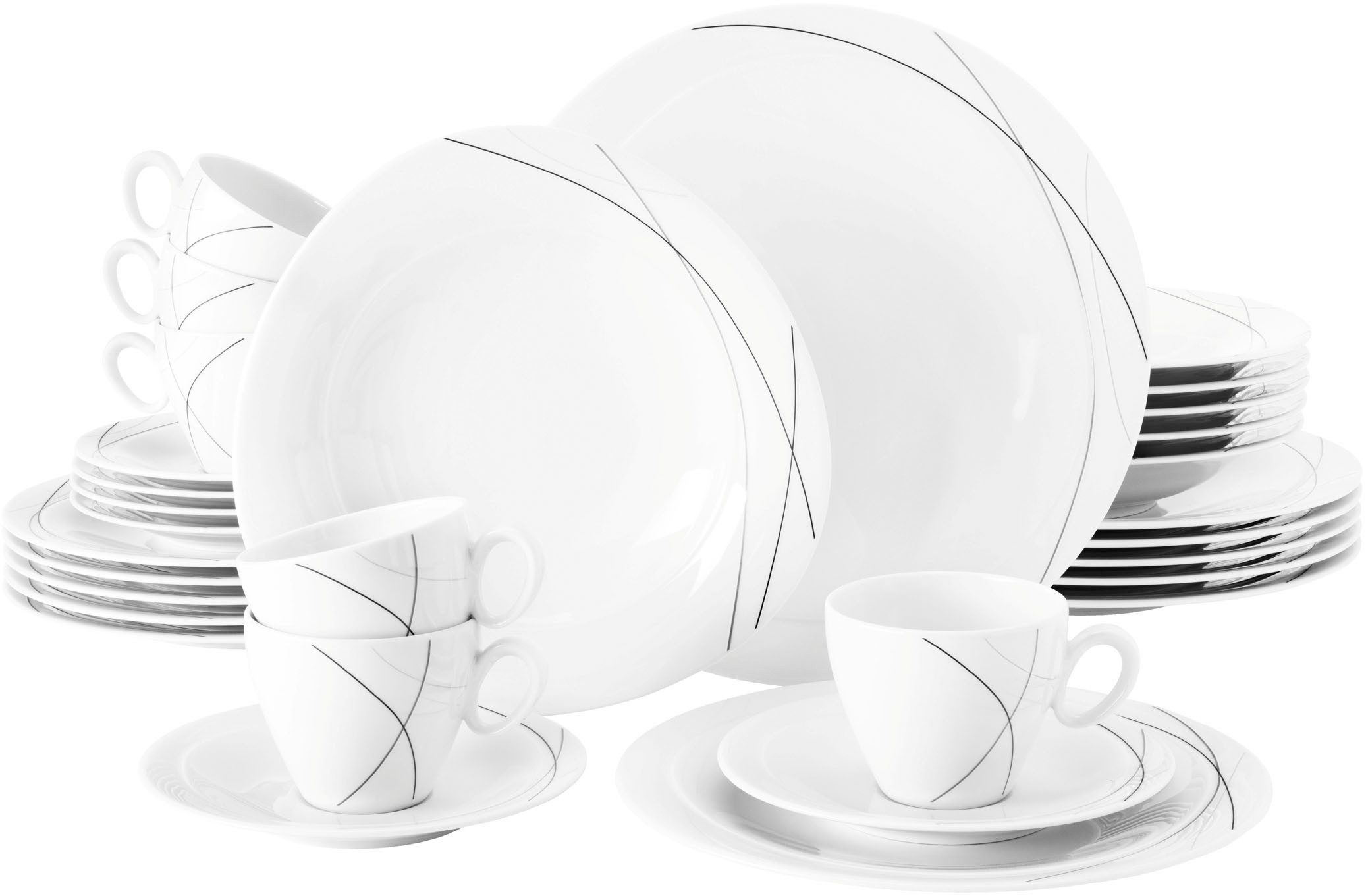 Seltmann Weiden Комбинированное обслуживание Geschirr-Set, Service Trio Highline (30-tlg), 6 Personen, Porzellan, Teller, Tassen, Untertassen, Made in Germany, 30 Teile, für 6 Personen