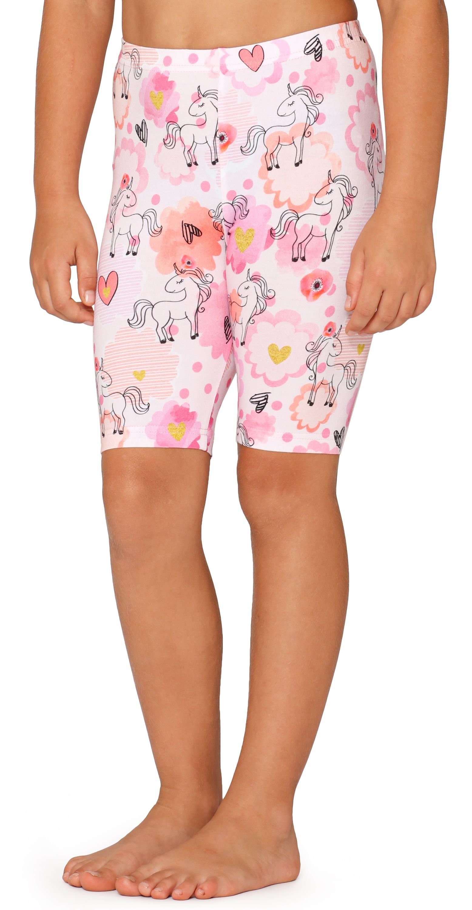 Bund MS10-406 Leggings elastischer Kurze Weiß/Einhorn Merry Leggings Style (1-tlg) Mädchen