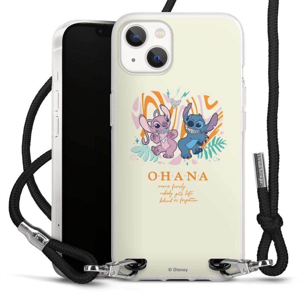 DeinDesign Handyhülle Lilo & Stitch Offizielles Lizenzprodukt Disney Stitch and Angel, Apple iPhone 13 Handykette Hülle mit Band Case zum Umhängen