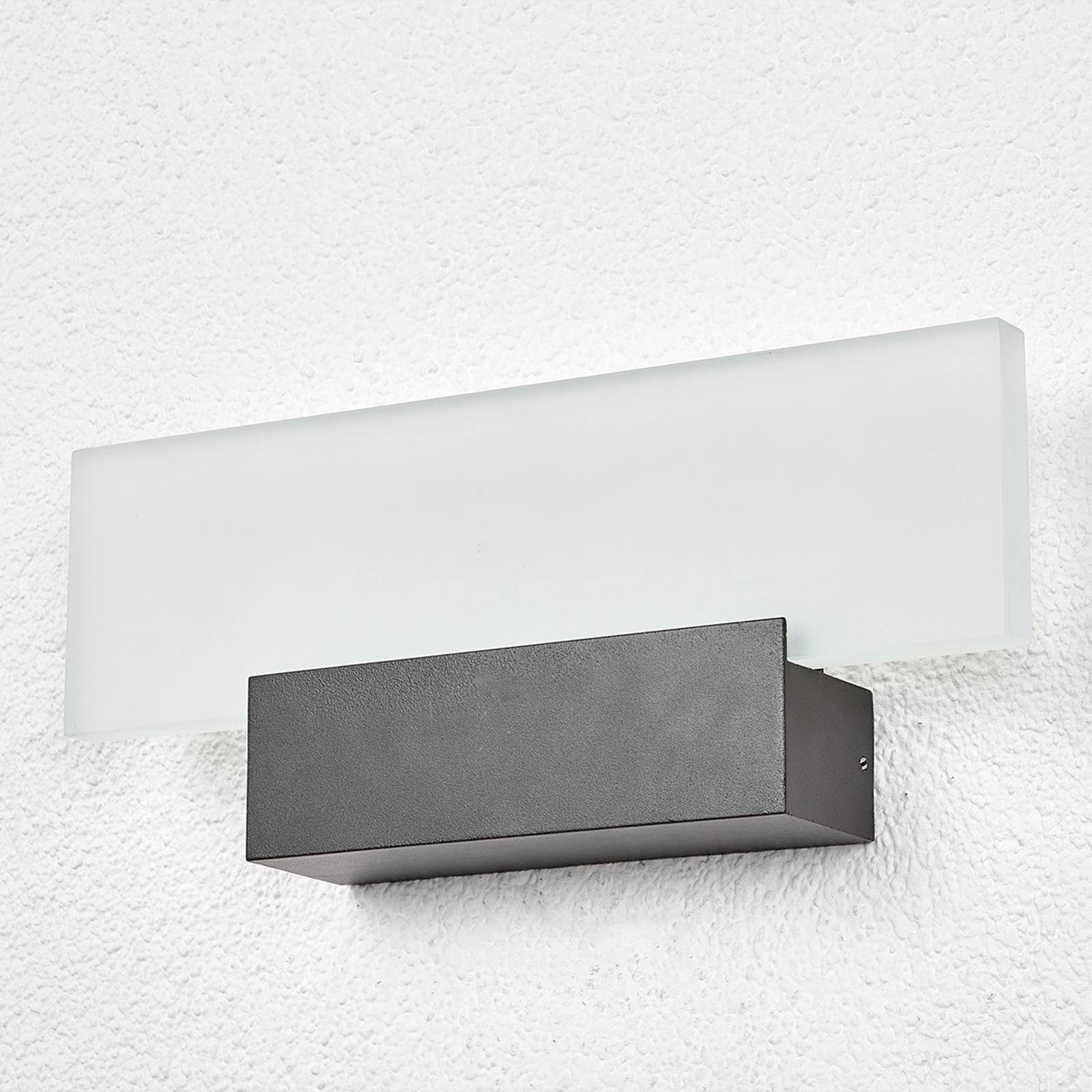 Lindby LED Außen-Wandleuchte Rieke, warmweiß, Aluminium, weiß, inkl. grafitgrau, Glas, 1 LED-Leuchtmittel fest flammig, verbaut, Modern