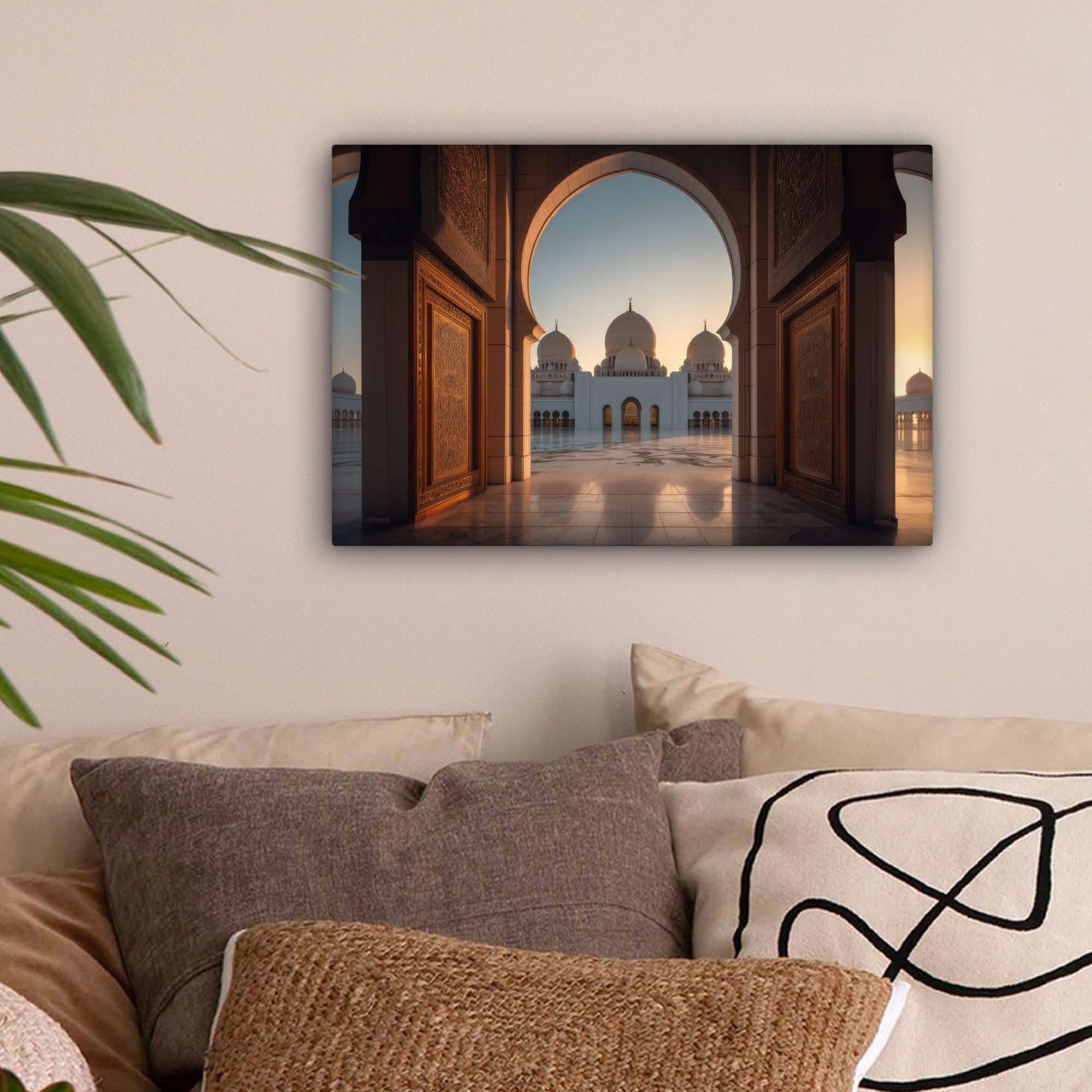 OneMillionCanvasses® Leinwandbild Sonnenaufgang - Weiße Kuppeln - Platz - M günstig online kaufen