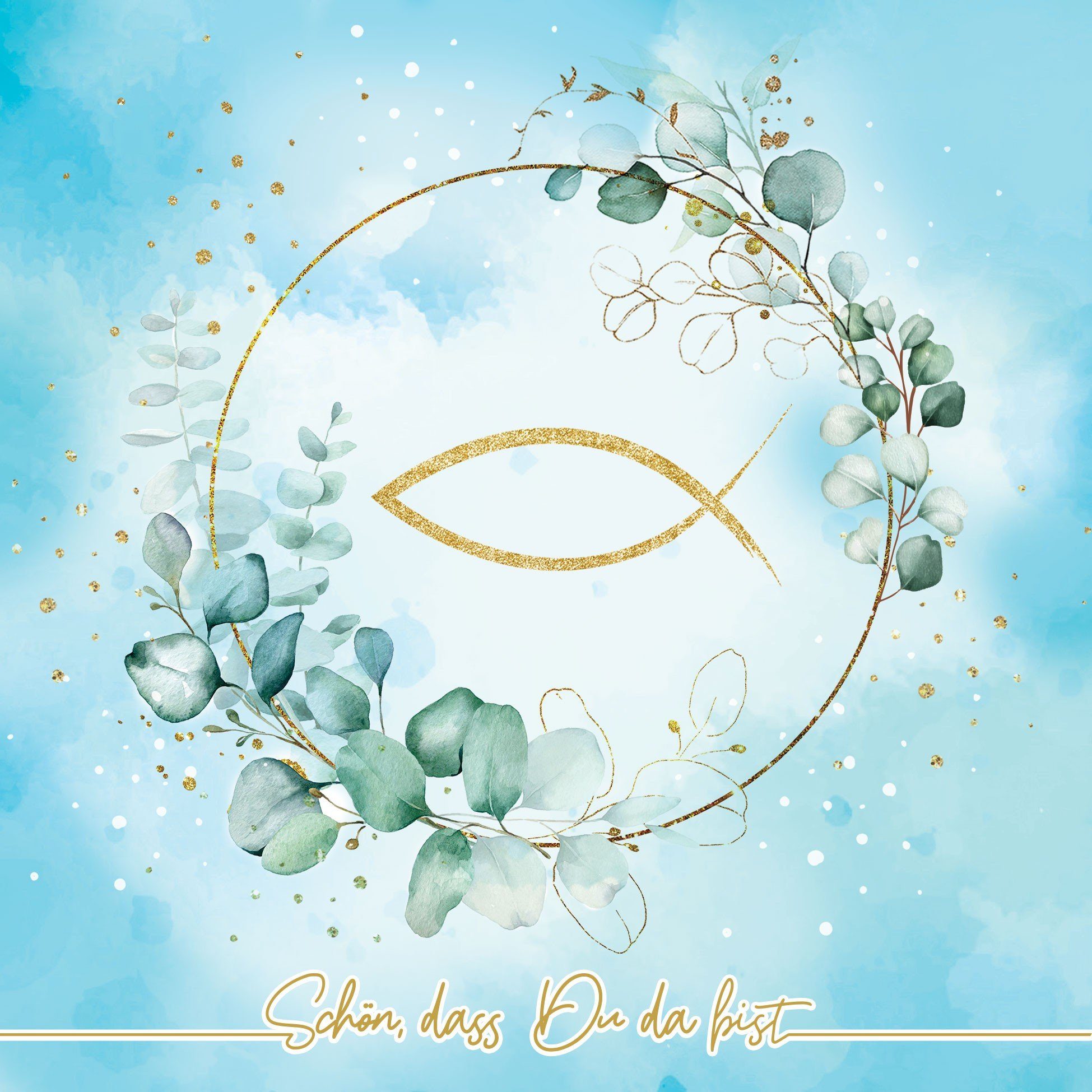 Serviettenshop Papierserviette 20 Servietten Eucalyptus Fish light blue 33x33cm, (20 St)