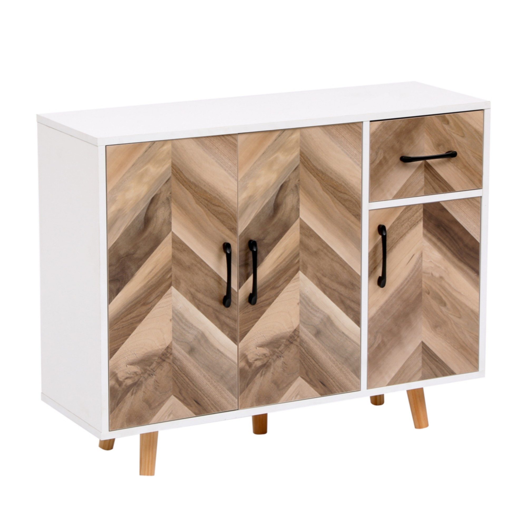Happy Home Sideboard Sideboard Kommode Dreitüriger Stauraumschrank mit 1 Schublade Holz