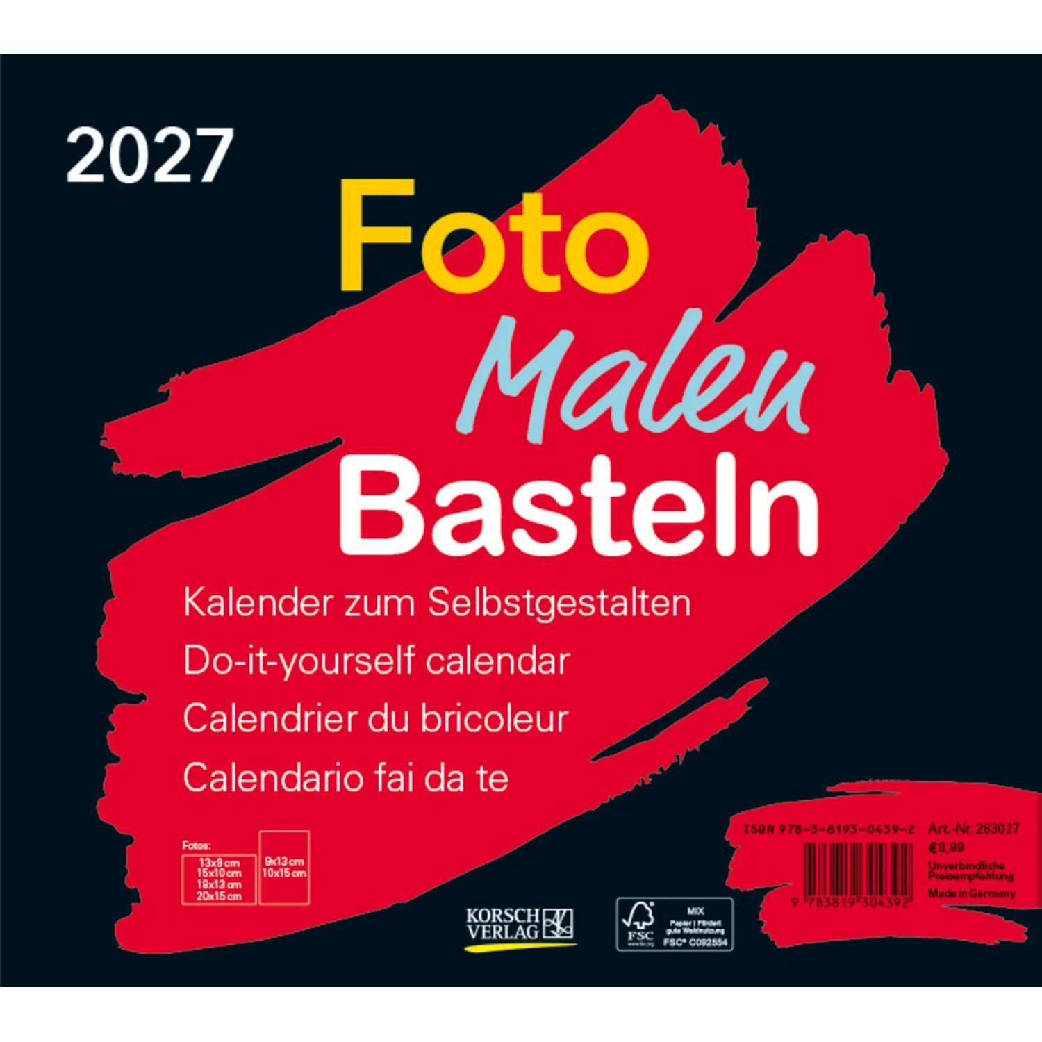Korsch Verlag Wandkalender Foto-Malen-Basteln Bastelkalender quer schwarz 2027