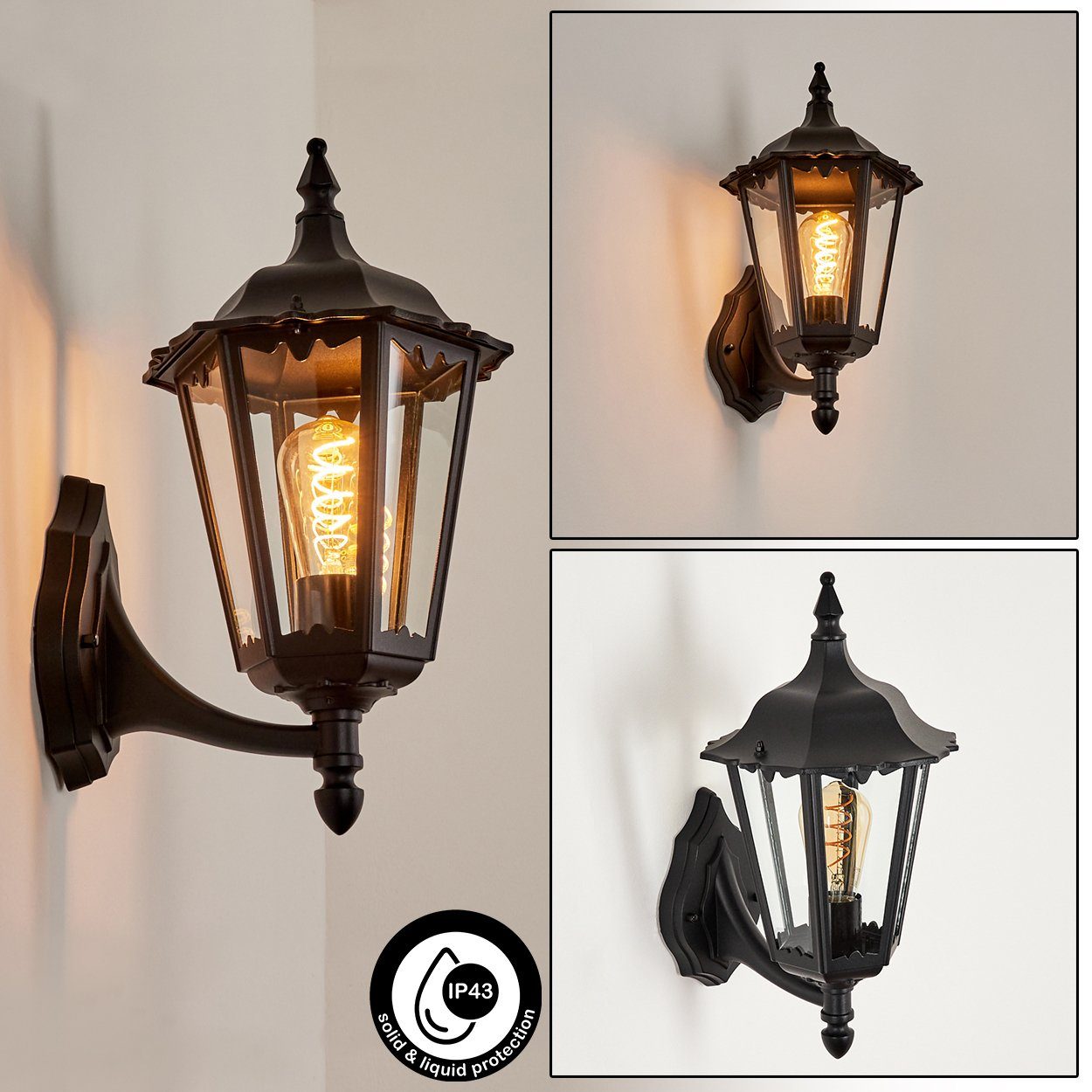 hofstein Außen-Wandleuchte »Lupetto« Außenleuchte aus Aluminium/Glas in Schwarz/Klar, ohne Leuchtmittel, Vintage Wandlampe E27 max. 100 Watt, IP43