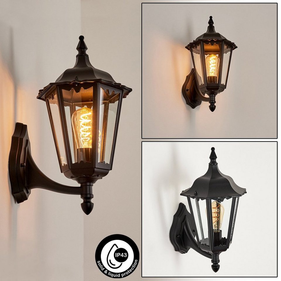 hofstein Außen-Wandleuchte »Lupetto« Außenleuchte aus Aluminium/Glas in  Schwarz/Klar, ohne Leuchtmittel, Vintage Wandlampe E27 max. 100 Watt, IP43