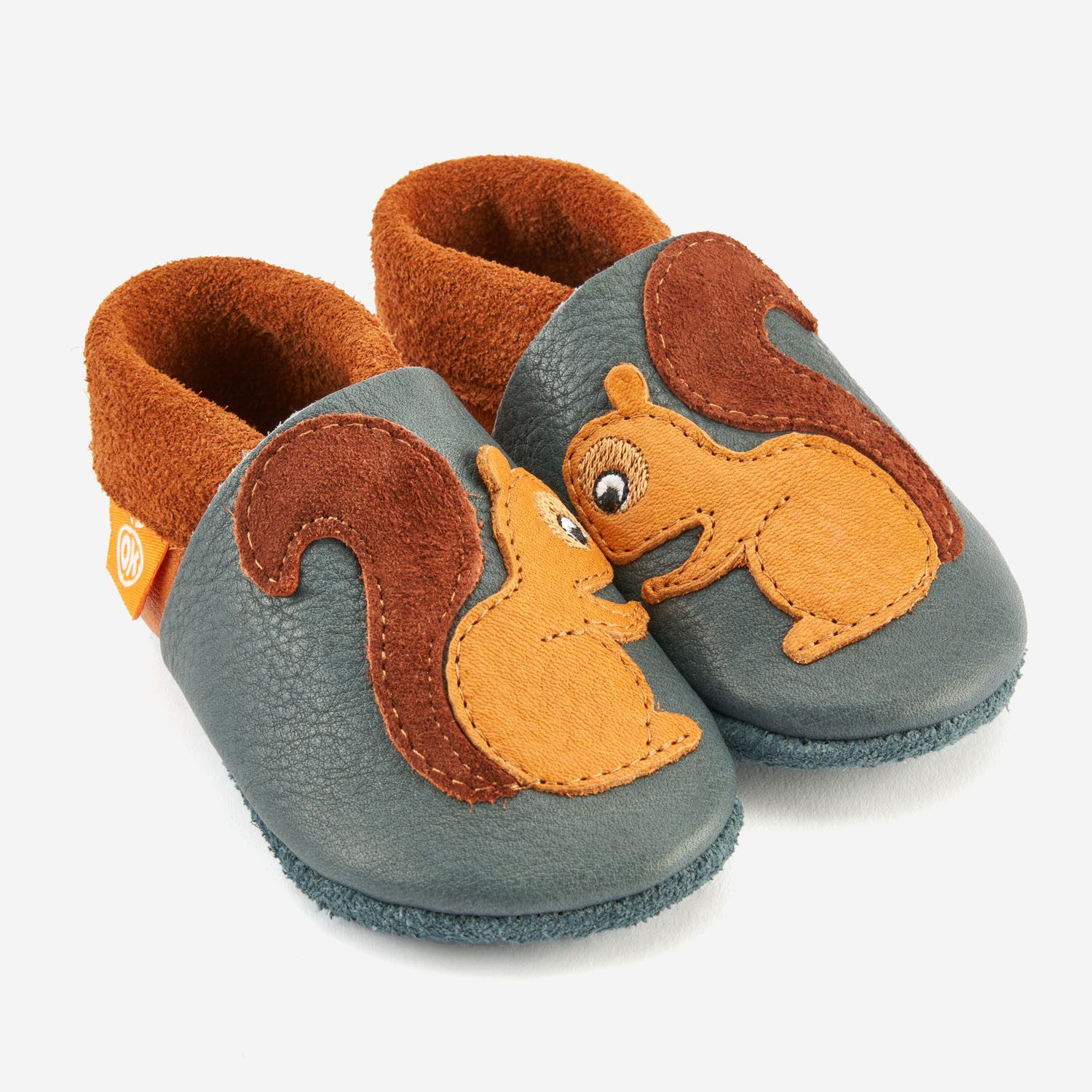Orangenkinder® Knusper das Eichhörnchen Baby Krabbelschuh pflanzlich gegerbtes Leder, Made in Germany, atmungsaktiv