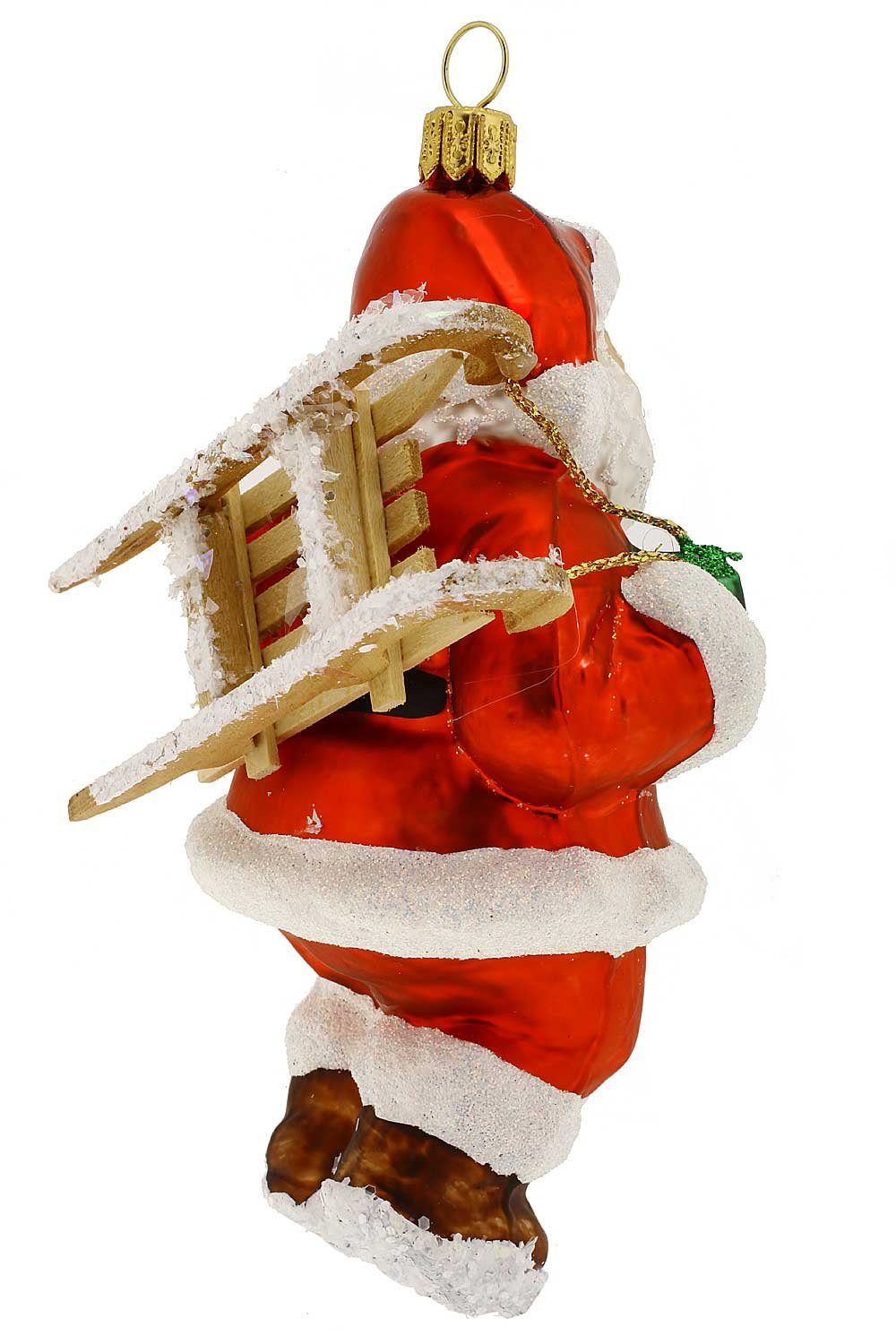 Hamburger Weihnachtskontor Christbaumschmuck Weihnachtsmann mit - - mundgeblasen Dekohänger handdekoriert Schlitten