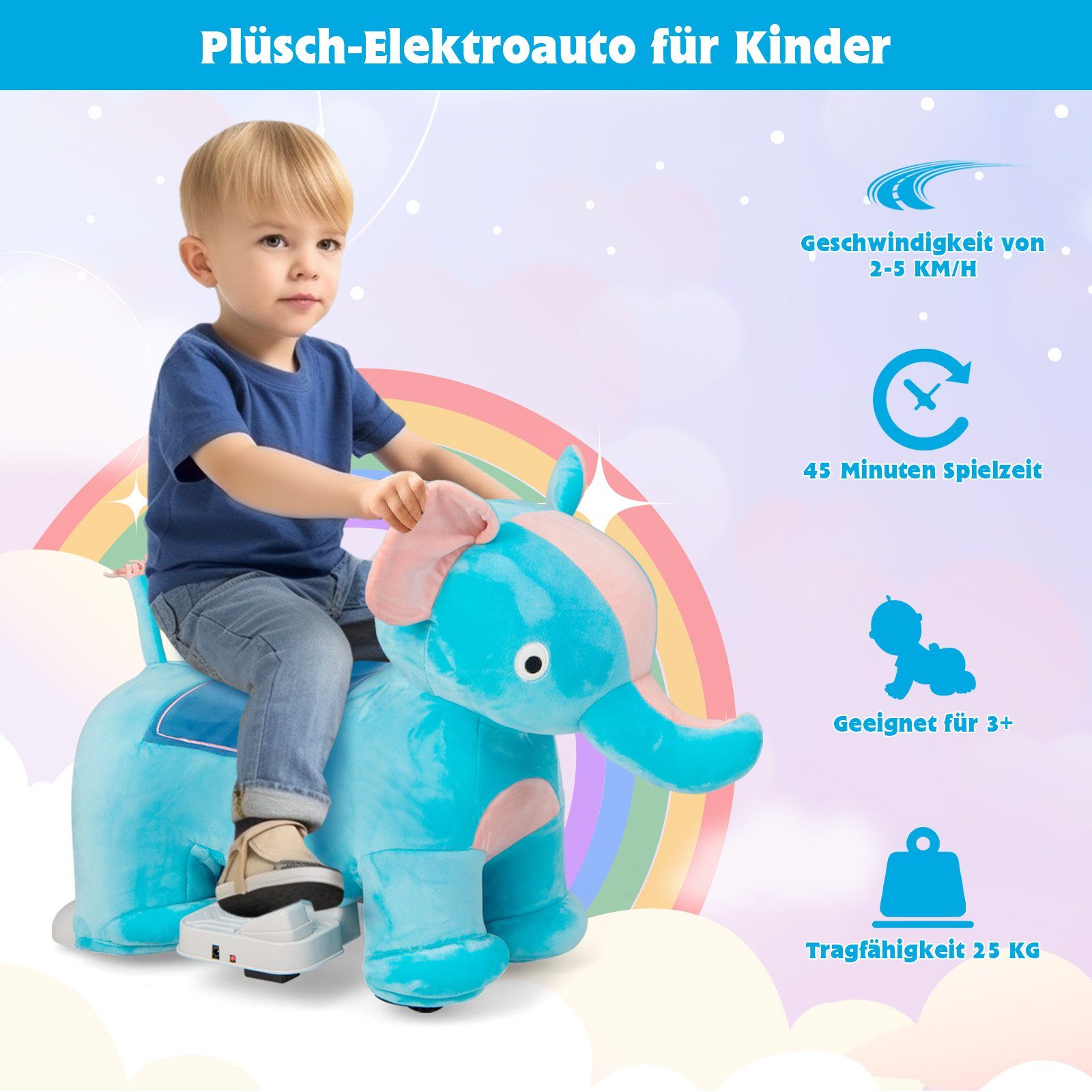 COSTWAY Elektro-Kinderauto 6V Plüschtiere Kinderauto, 2-5km/h günstig online kaufen
