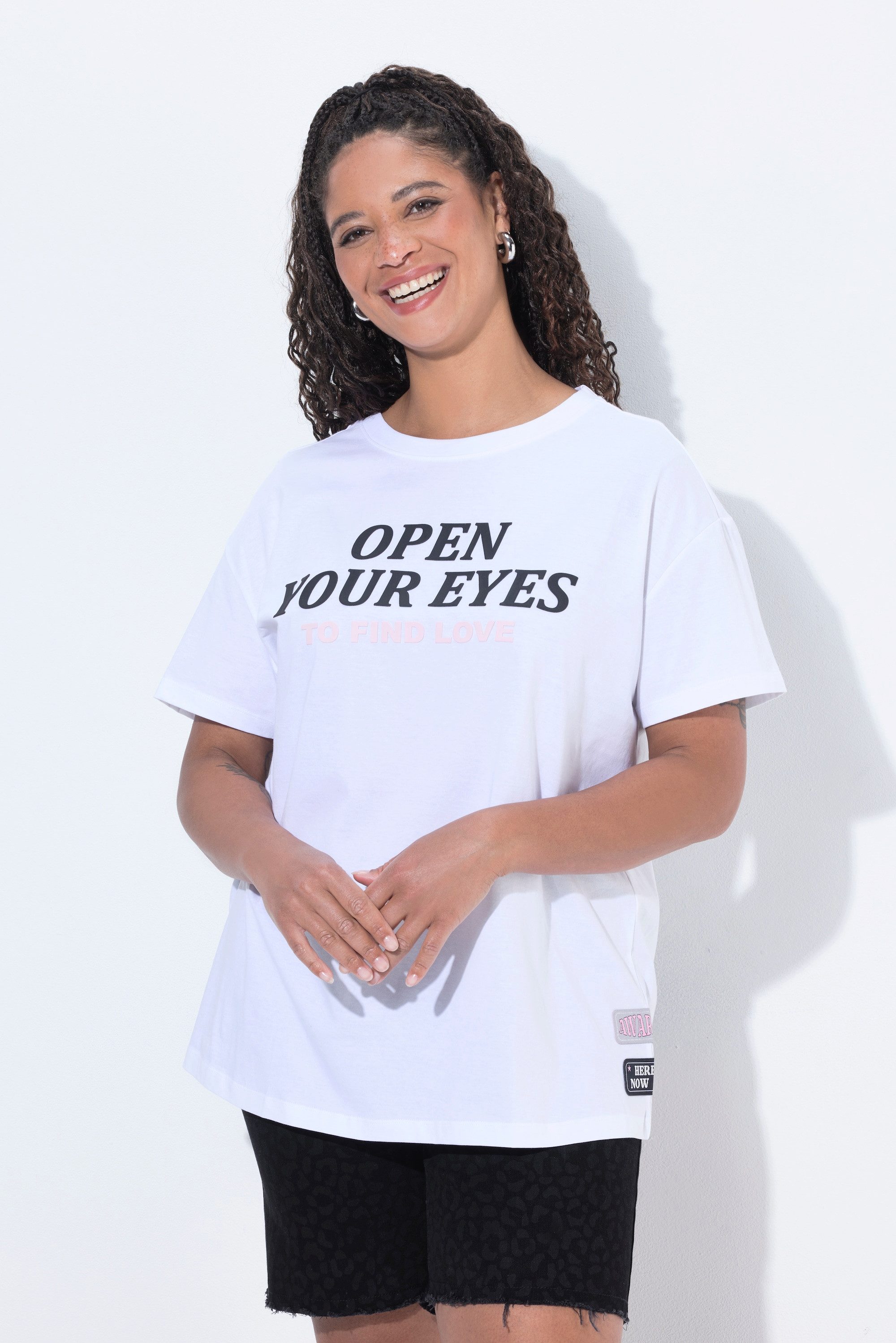 T-Shirt T-Shirt Boxy Fit Puff-Schriftzug Halbarm