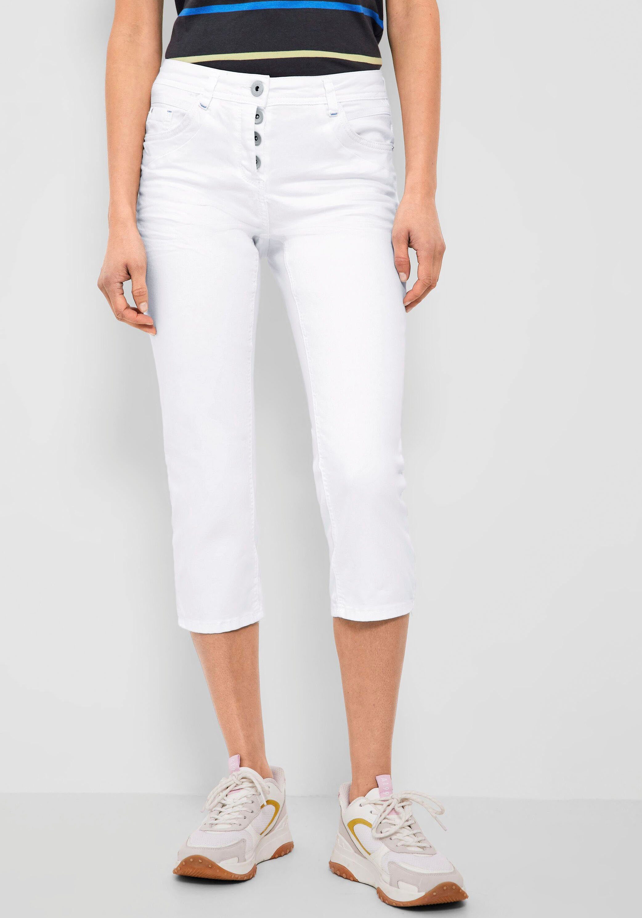3/4-Jeans mit einem Unifarbe mit 5-Pocket-Style modernem Cecil 4-Knopf Logo-Badge Verschluss Im hinten, in