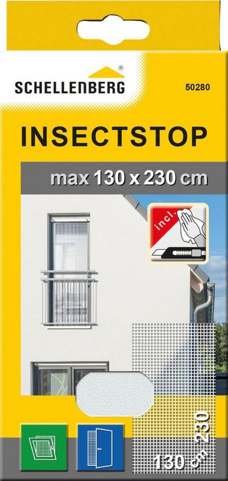 SCHELLENBERG Fliegengitter-Gewebe 50280, für bodentiefe Fenster und Türen,  130x230 cm, weiß