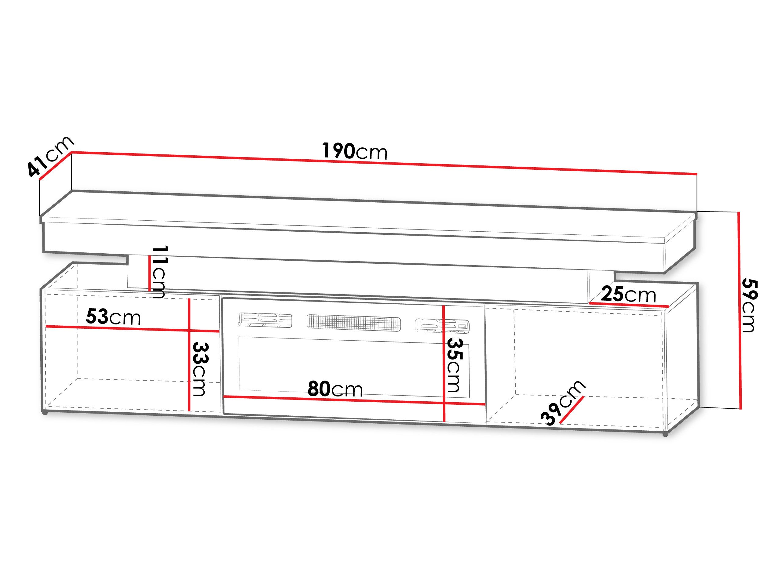 MIRJAN24 TV-Schrank EF 2D Glossa Bis mit Kamin (mit zwei Drehtüren) Realistische LED-Flamme – Bild 4 von 5