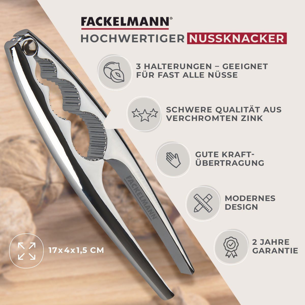 FACKELMANN Nussknacker aus verchromten Zink 17cm