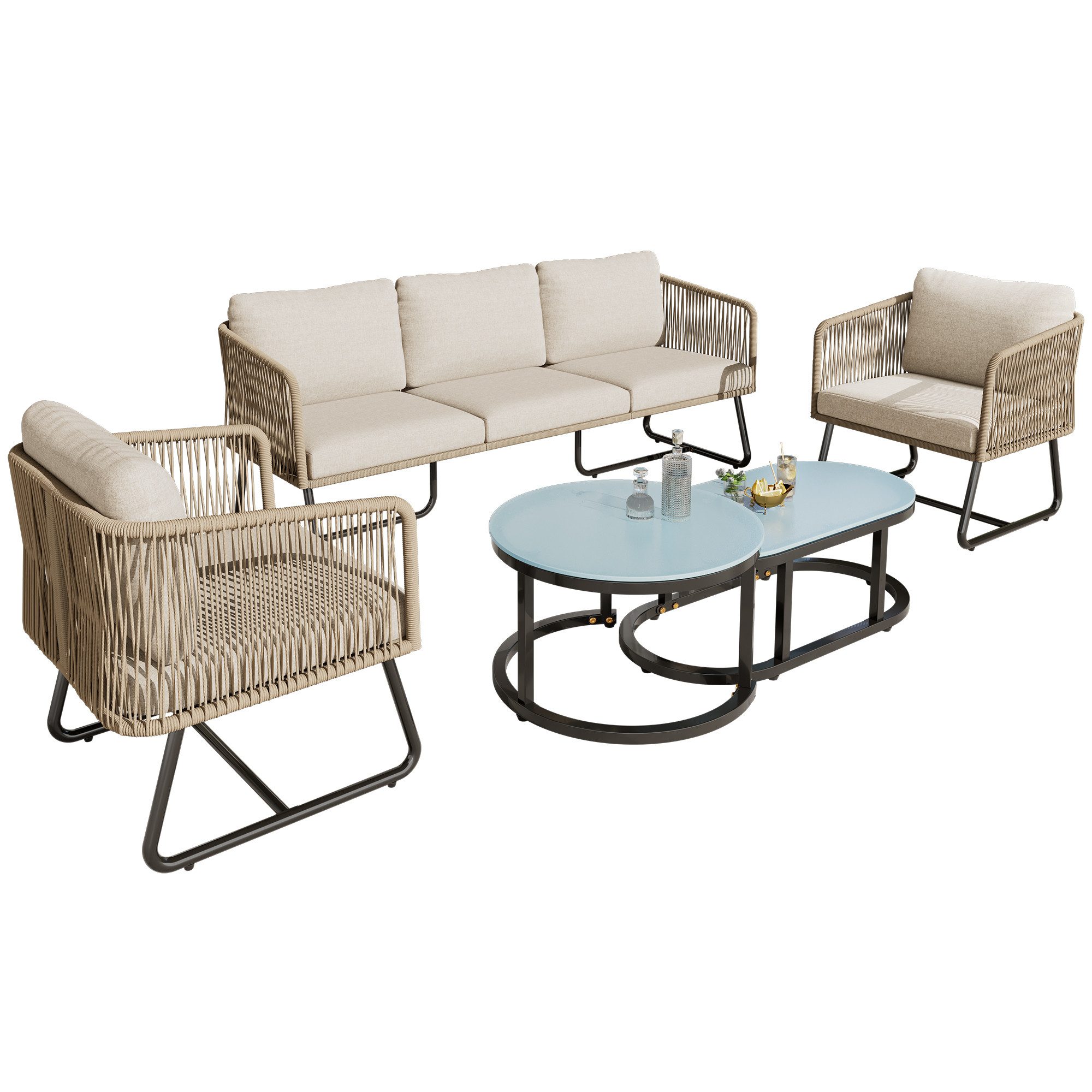 MODFU Gartenlounge-Set Gartenmöbel-Set, (5-tlg., 1 Sofa, günstig online kaufen