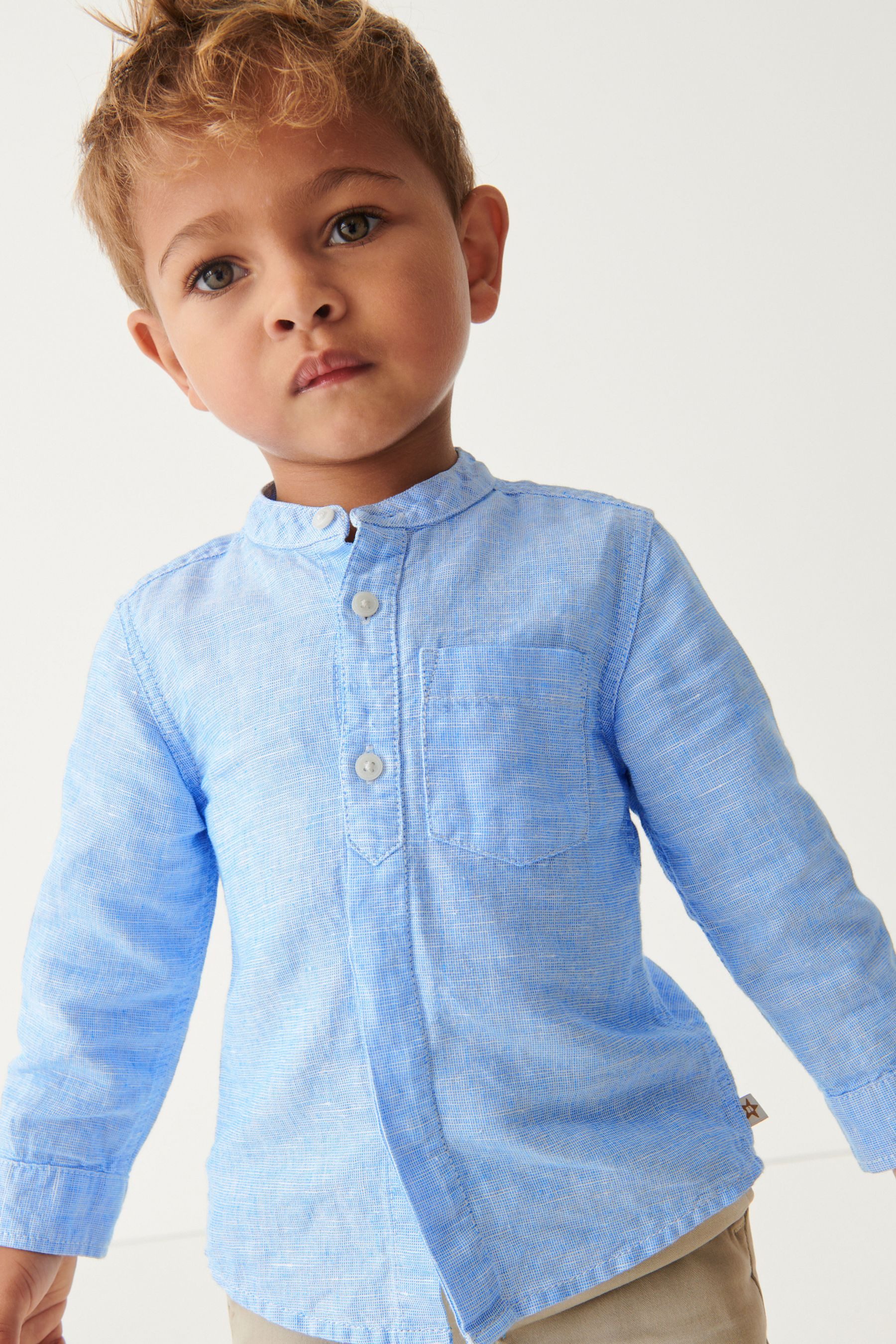 Next Jeanshemd Hemd aus Leinenmischgewebe mit Grandadkragen (1-tlg)