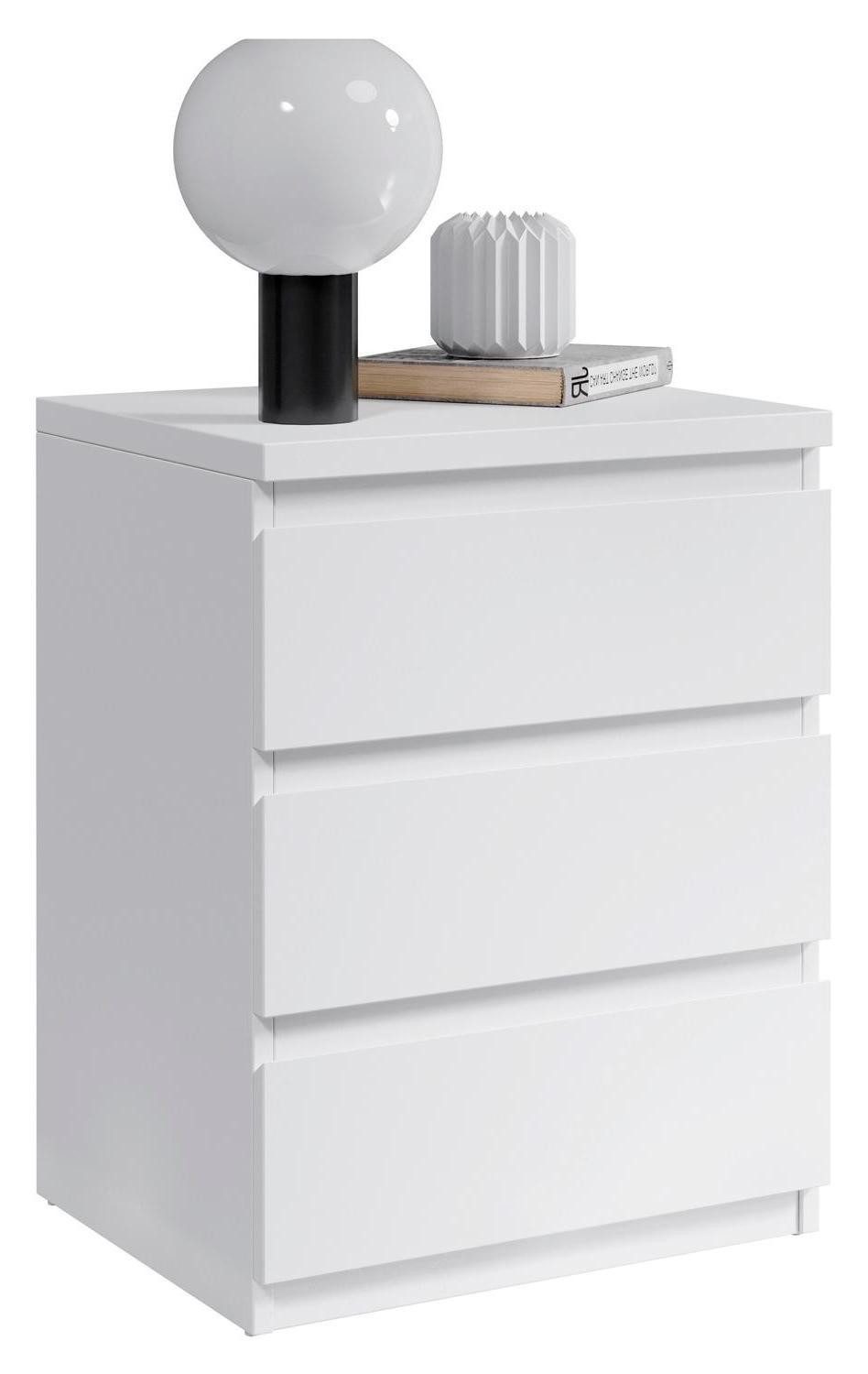 Pol-Power Nachtkommode Nachttisch OLLI, Weiß matt, Breite 45 cm, mit 3 Schubladen