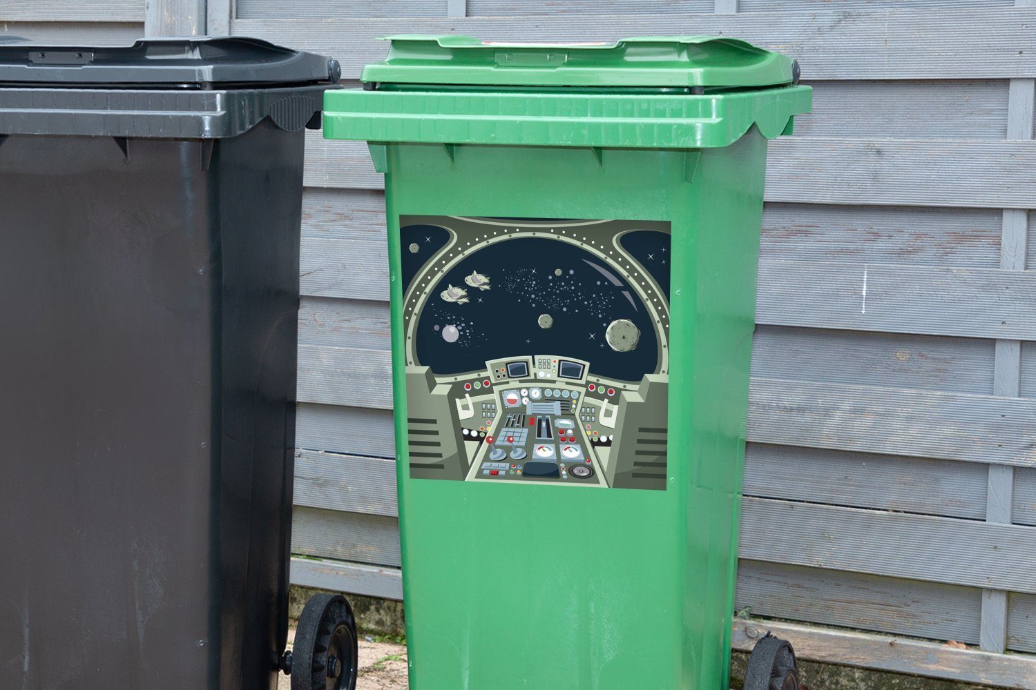 St), Illustration Weltraum (1 Mülltonne, Wandsticker Mülleimer-aufkleber, MuchoWow Container, Eine im Sticker, Abfalbehälter des Cockpits