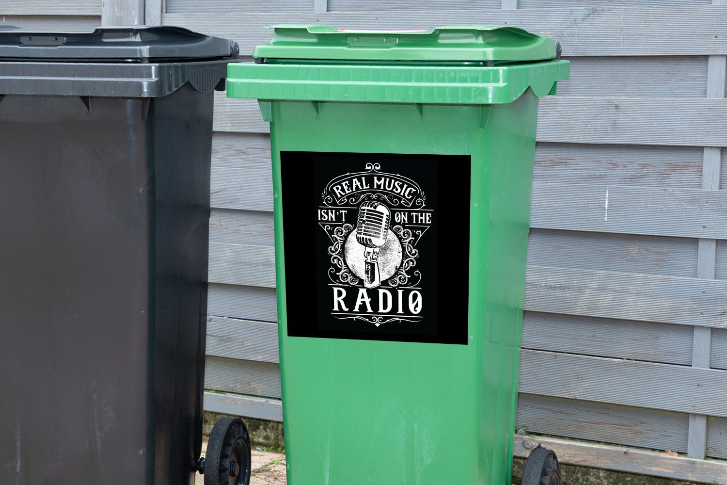 Mülleimer-aufkleber, MuchoWow Mülltonne, Sticker, Mikrofon Abfalbehälter Illustration Container, Retro - Radio St), - (1 - Wandsticker