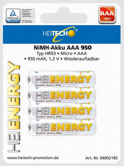 HEITECH 4er Pack NIMH-Akku, Micro/AAA / HR03 950 mAh Wiederaufladbar Batterie, (4 St)