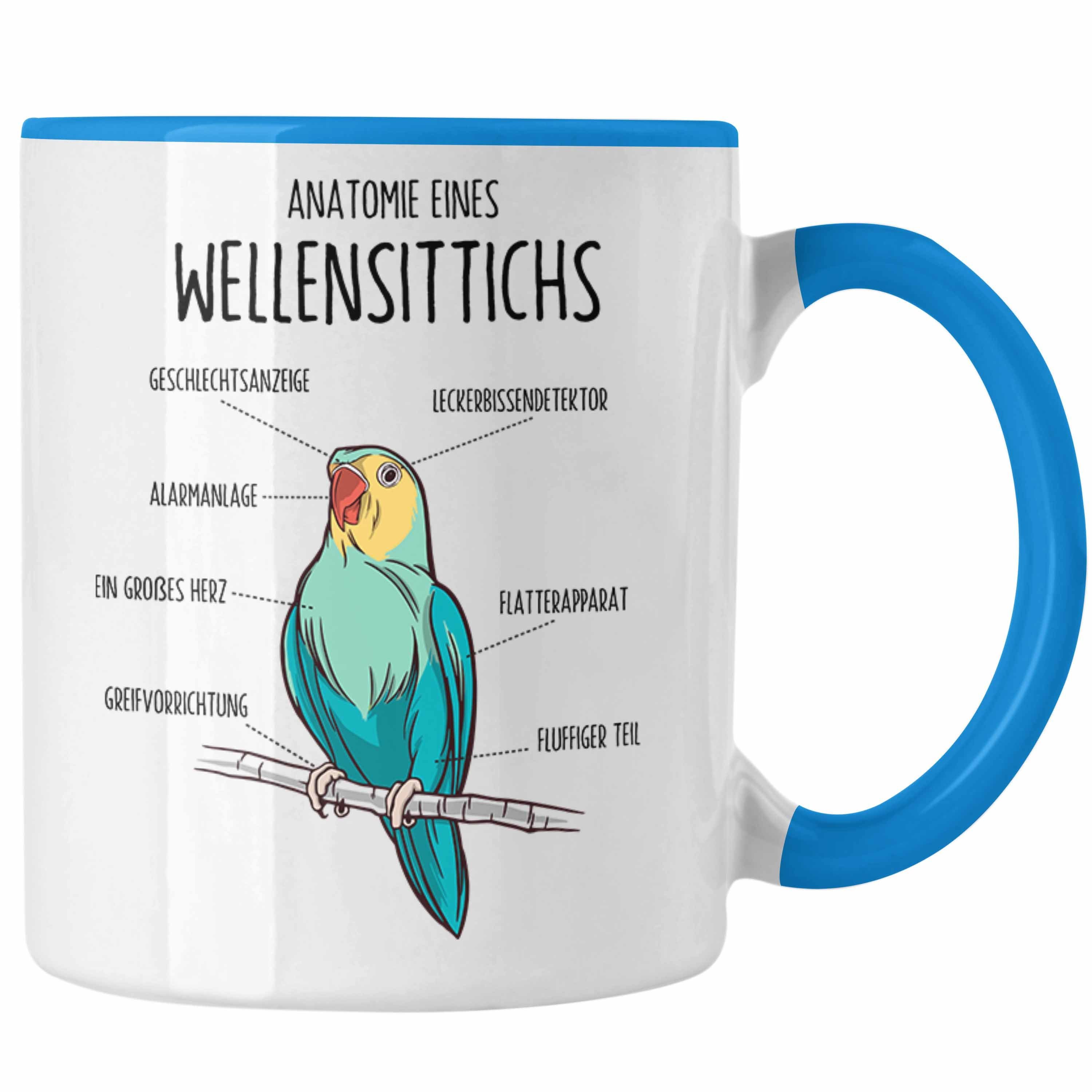 Trendation Tasse Lustige Wellensittich-Tasse Geschenk für Wellensittich-Besitzer Blau