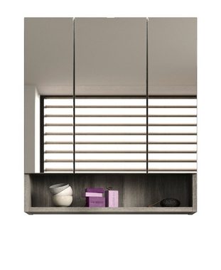 xonox.home Badezimmerspiegelschrank York (Badschrank 3-türig grau Rauchsilber, 60 x 68 cm) 3-türig, 9 Fächer