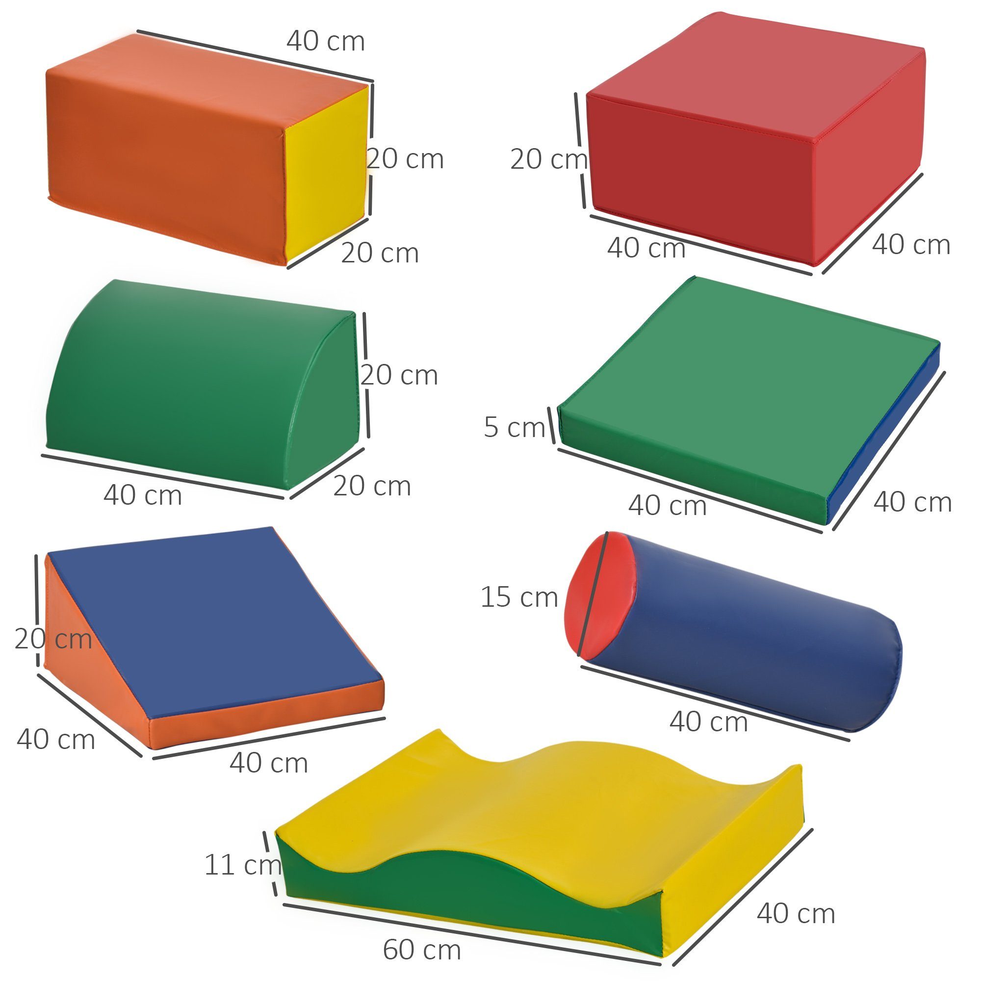 HOMCOM Schaumstoff Bausteine Toben & Klettern Bauspielzeug Schloss-Set Spielbausteine, (weiche Bauklötze, 7 St., Riesenbausteine), für Kinderzimmer und Kindergarten, Kunstleder, Bunt
