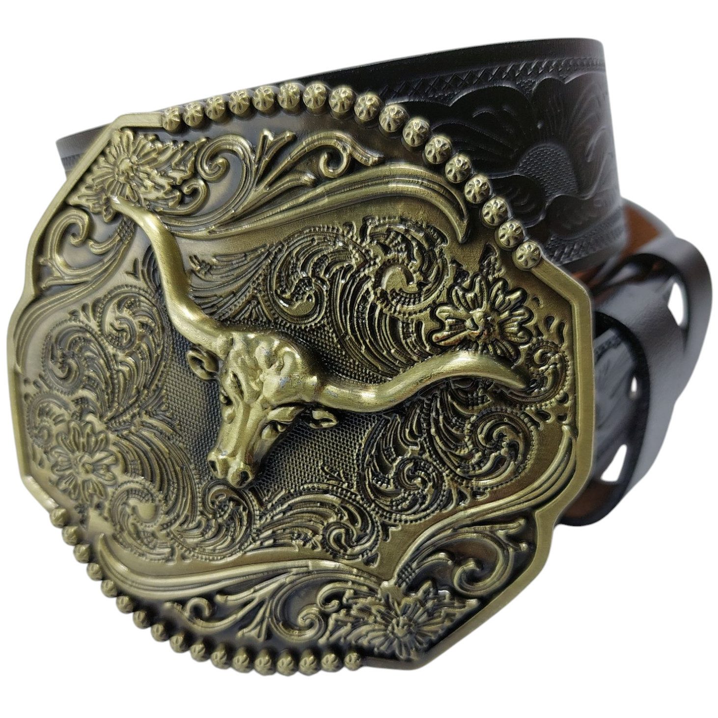 Ledergürtel Wild West Wechselgürtel Western Gürtel mit Longhorn Gürtelschnalle