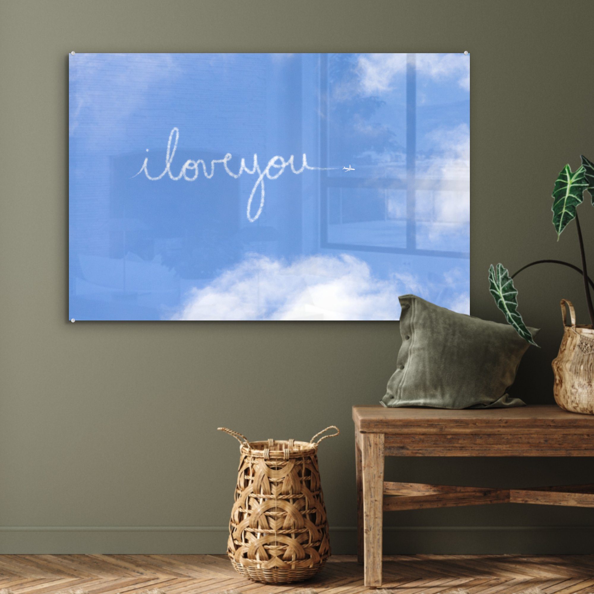 (1 Ich Wohnzimmer Acrylglasbild mit & Wolken, St), liebe dich Schlafzimmer der Farbe MuchoWow Acrylglasbilder der geschrieben