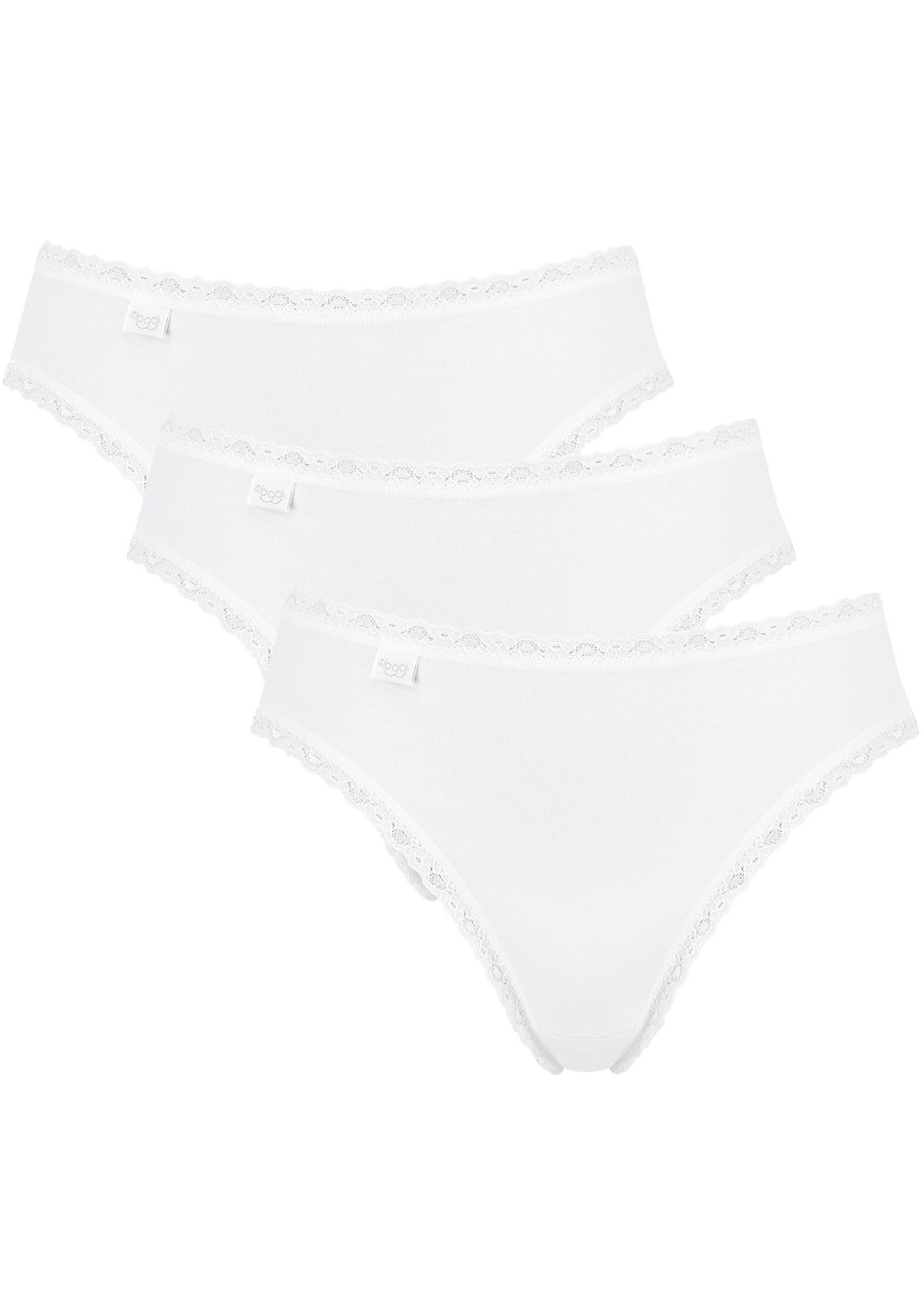 sloggi Taillenslip 24/7 Cotton Lace Tai C3P (3er Pack) feines Spitzenbündchen, flache Nähte