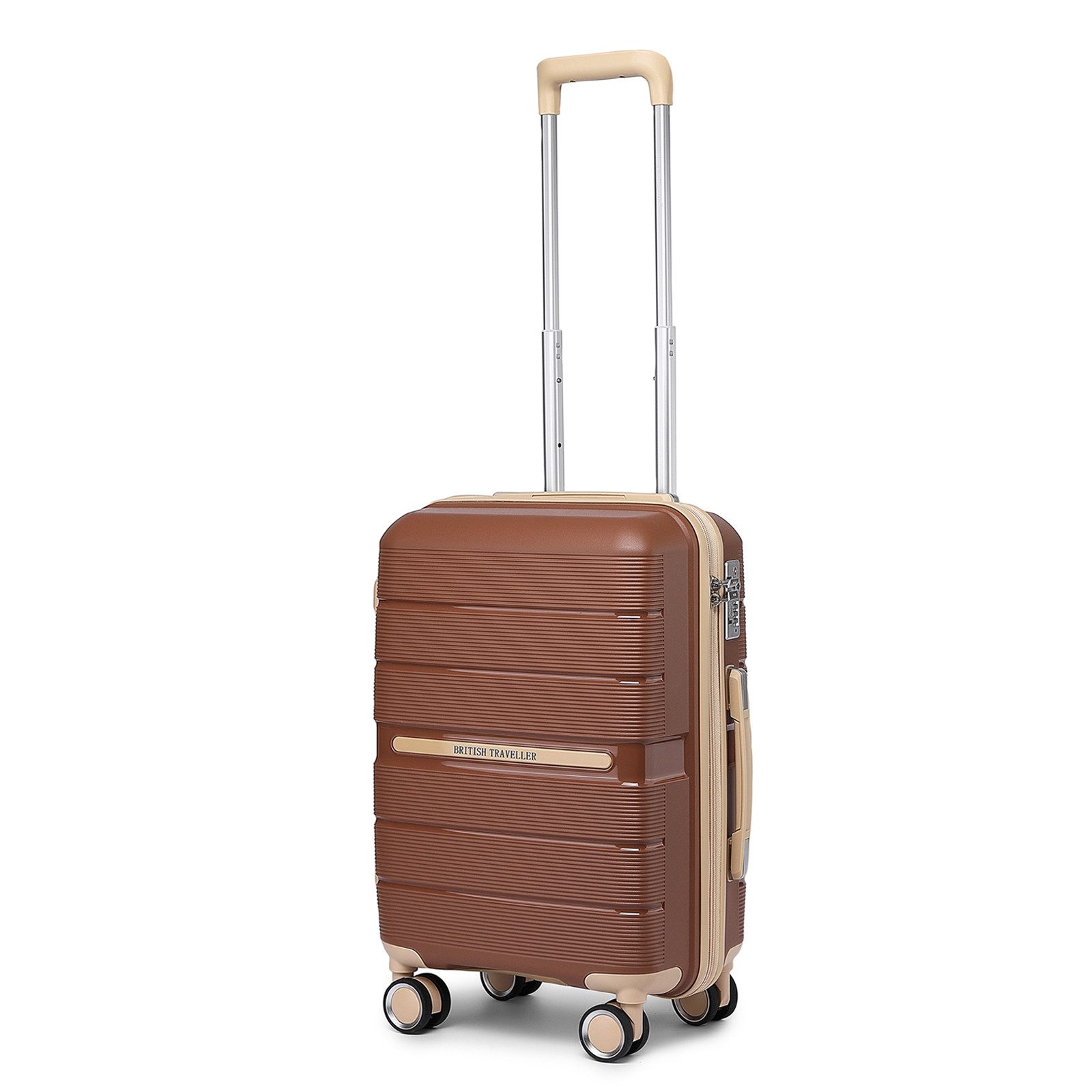 British Traveller Handgepäck-Trolley Reisekoffer Hartschalenkoffer aus 100% PP 8 Spinnerräder, TSA-Schloss